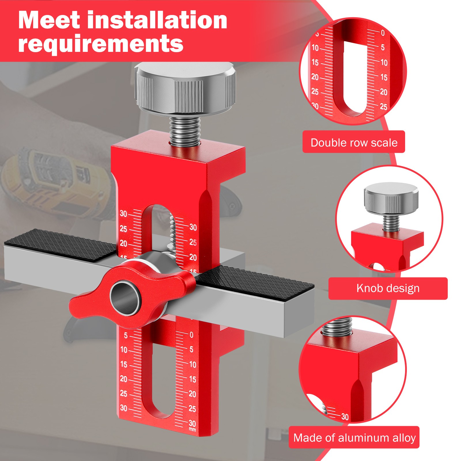 Adjustable Hinge Jig Aluminum Cabinet Tool Door Locator Drill Bit