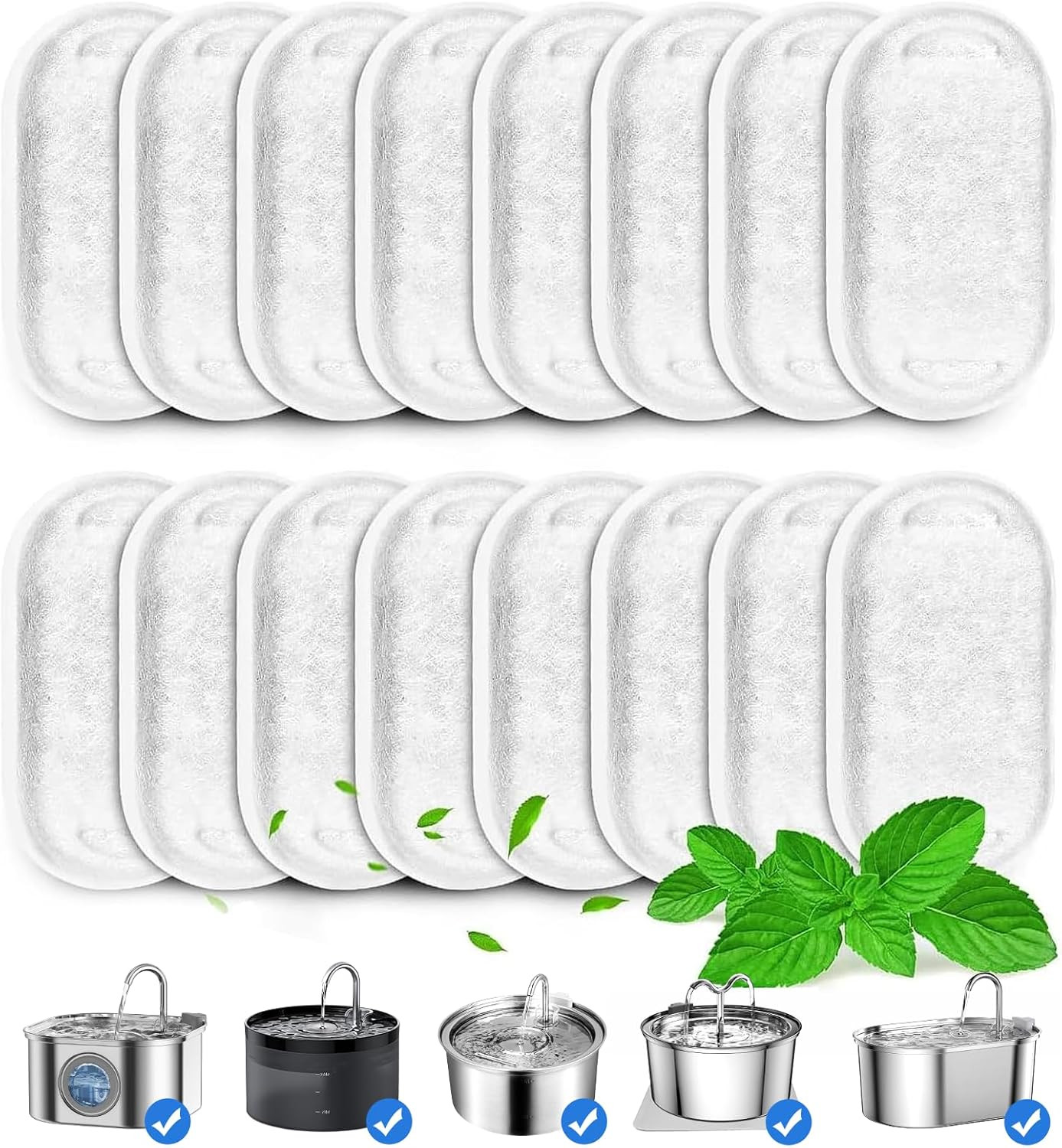 16 Pack Replacement Filters for Cat/Dog Water Fountain - Stainless Steel, 67Oz/2