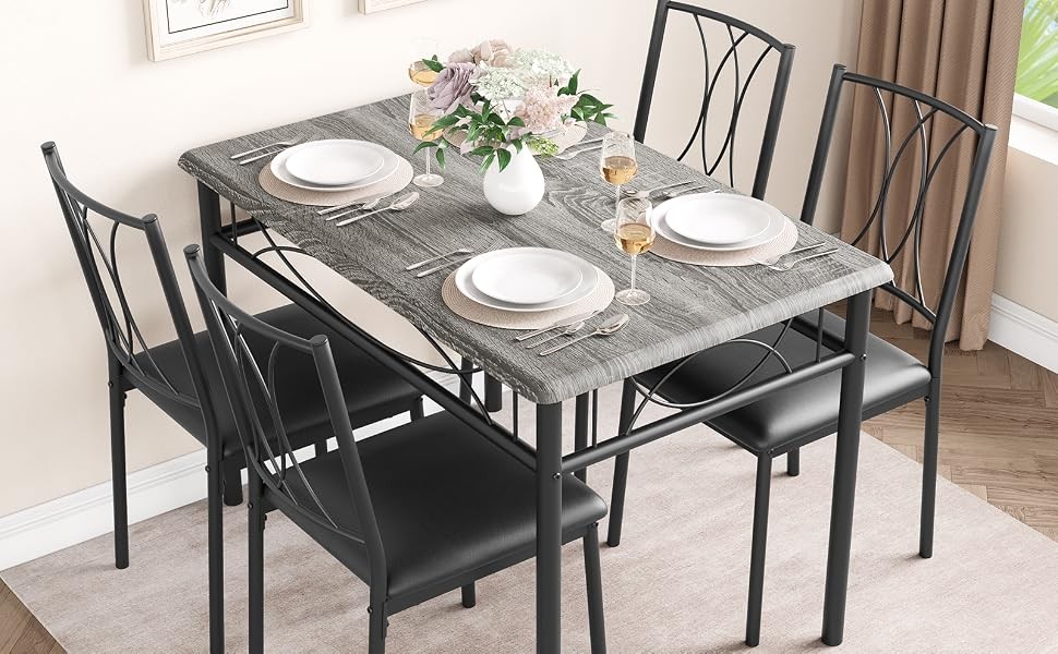 Dining Table Set, 5 Piece Rectangle Dining Kitche Table Set for 4 with 4