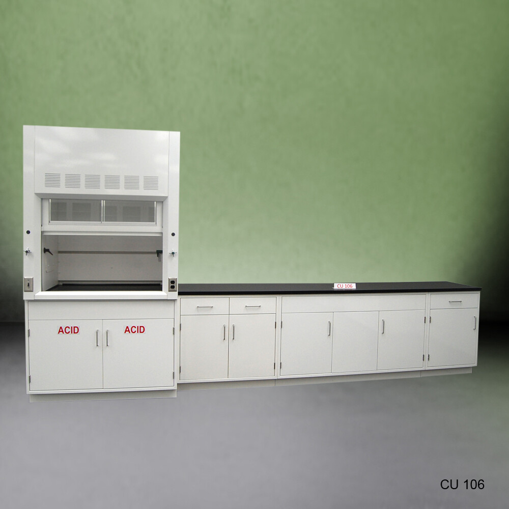 Fisher American 4'Fume Hood w/ ACID &10' Laboratory Cabinets / E2-226
