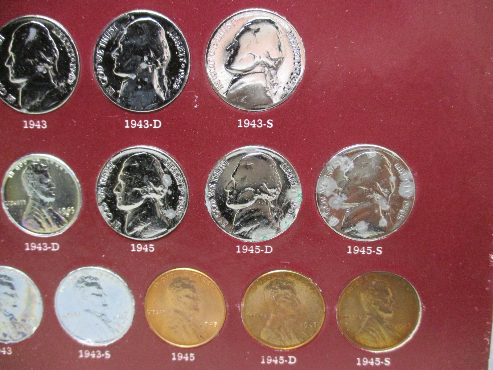 Jefferson Silver Nickel Set w/Steel & Copper Penny's 1942 to 1945 Victory Years