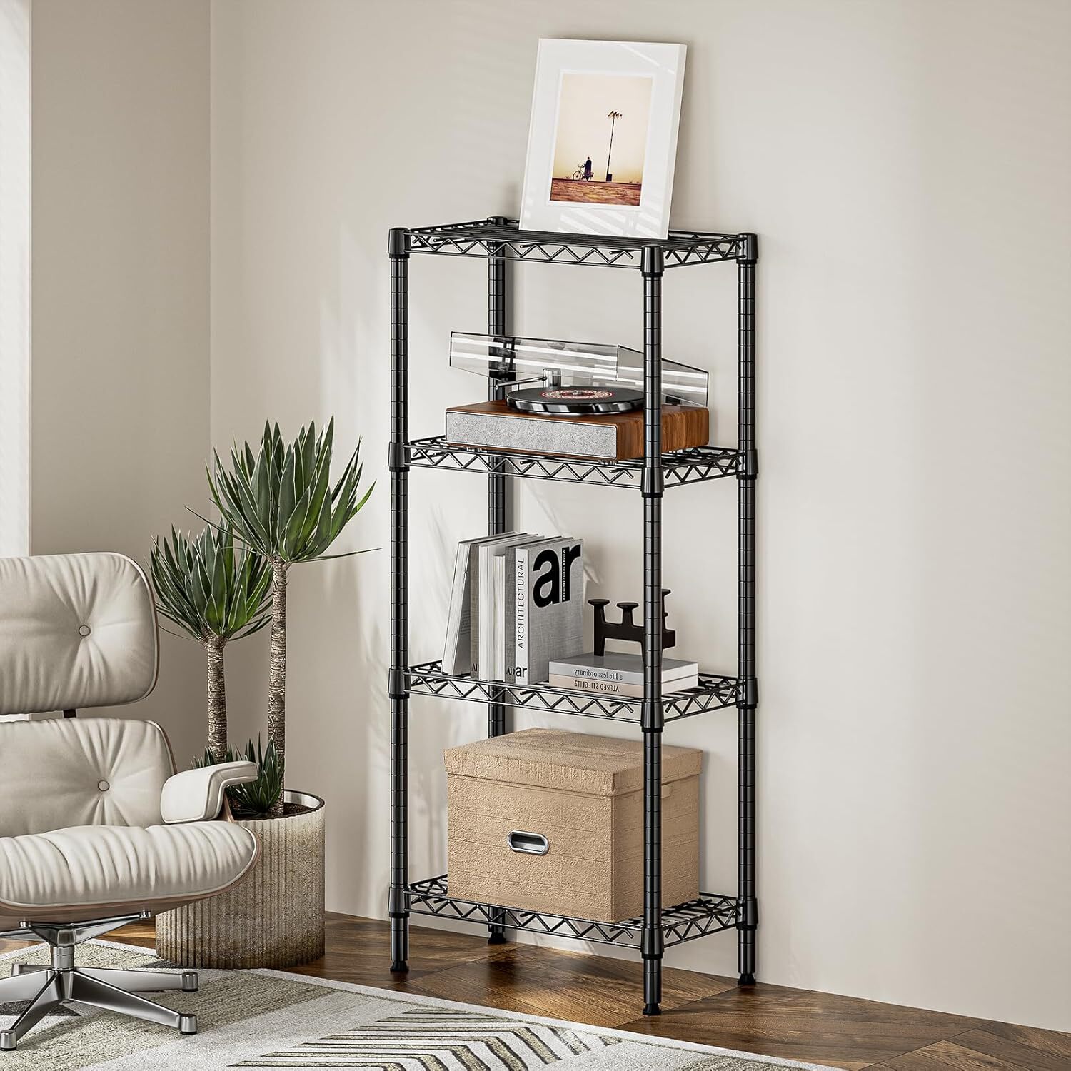 4 Tier Stackable Storage Kitchen Wire Shelves Steel Organizer Pantry Garage Rack