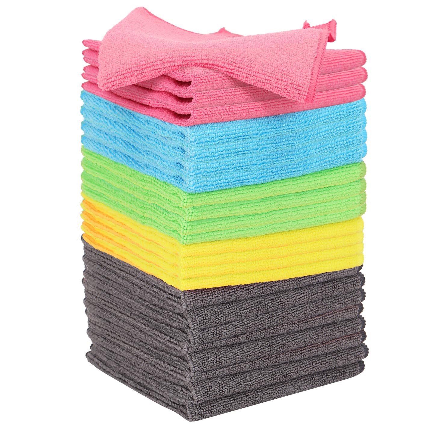 Microfiber Cleaning Cloth: 24 Pack Cleaning Towels with 5 Color Assorted - 12...