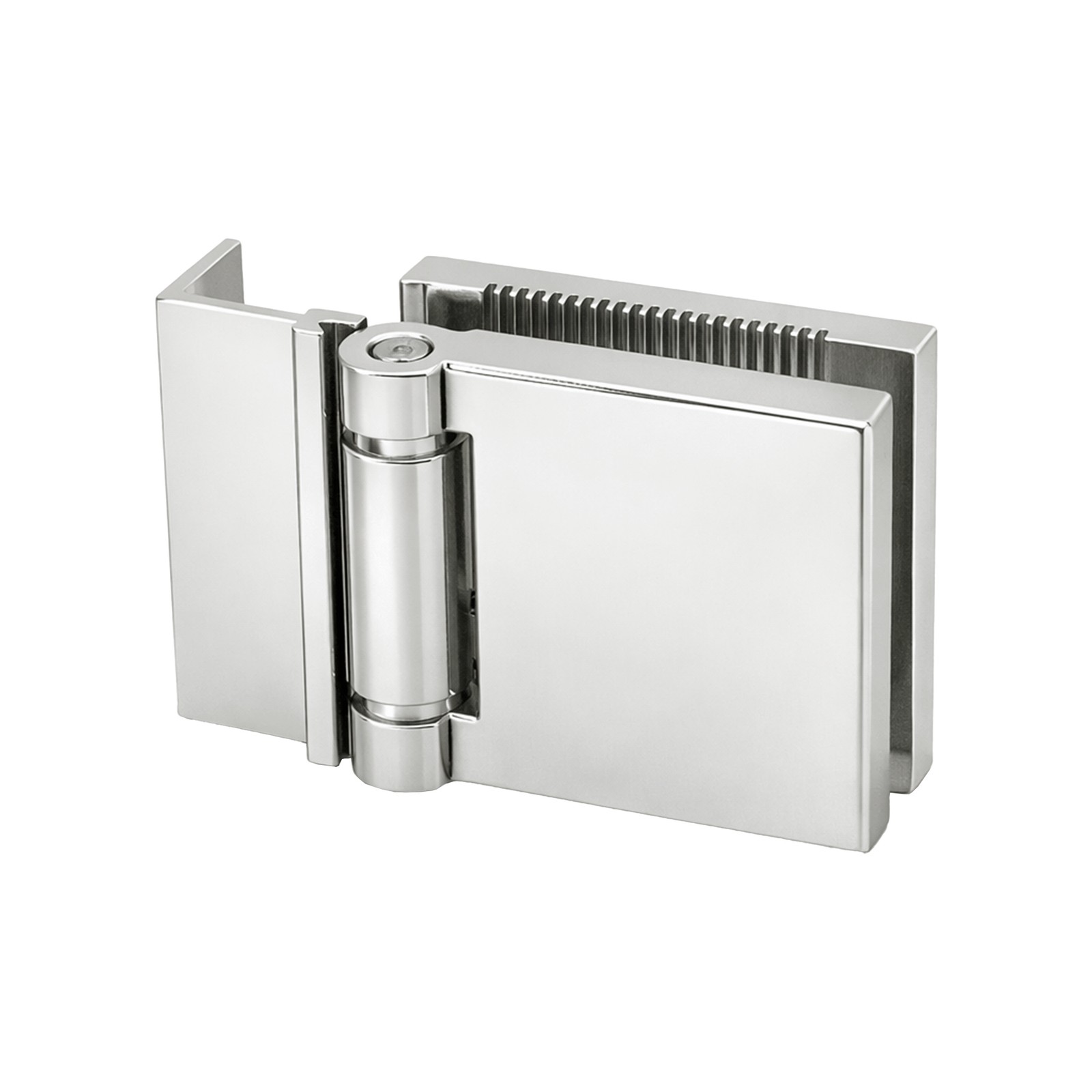 FHC L Mount Glass Hinge 1/4" Glass Polished Chrome Square Design