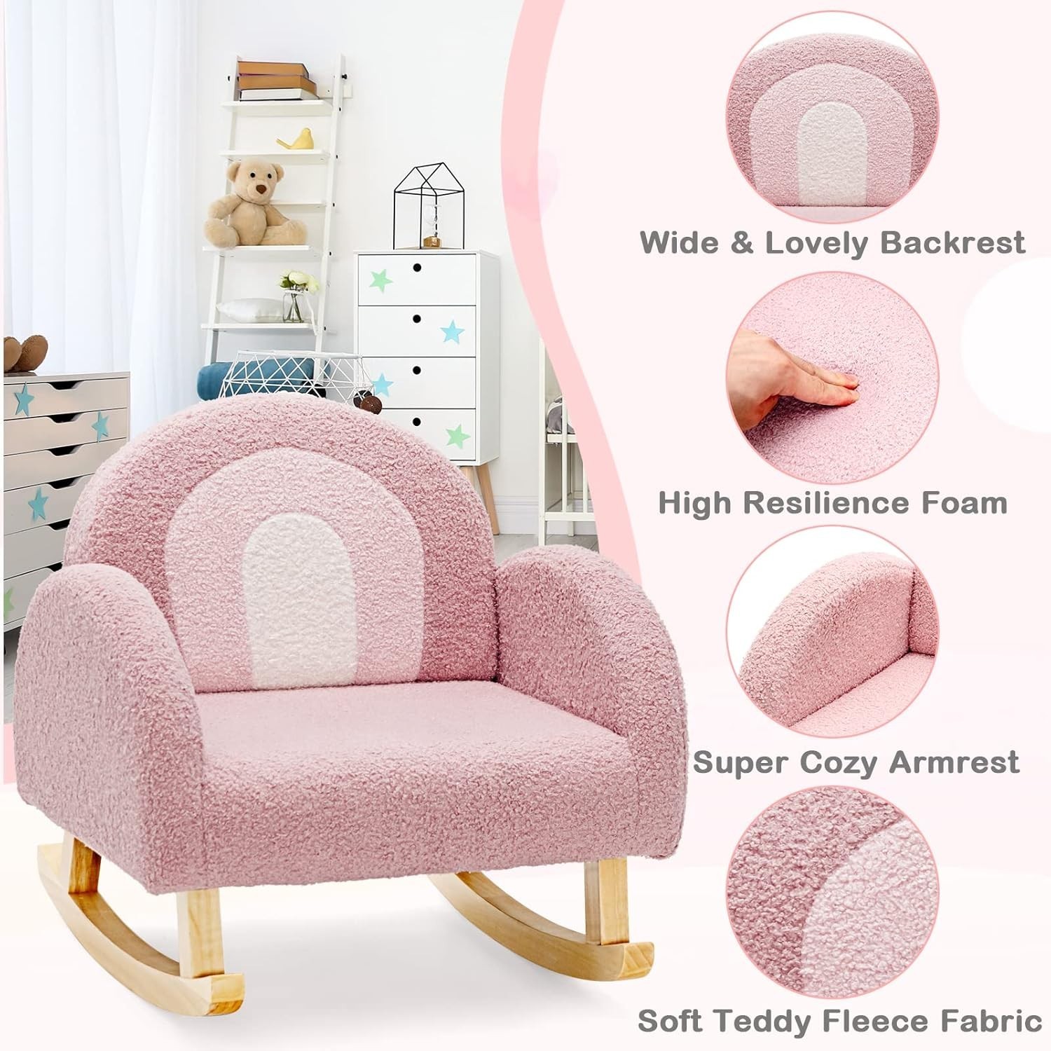 Kids Sofa, Toddler Rocking Chair with Solid Wooden Frame, Anti-Tipping Design...