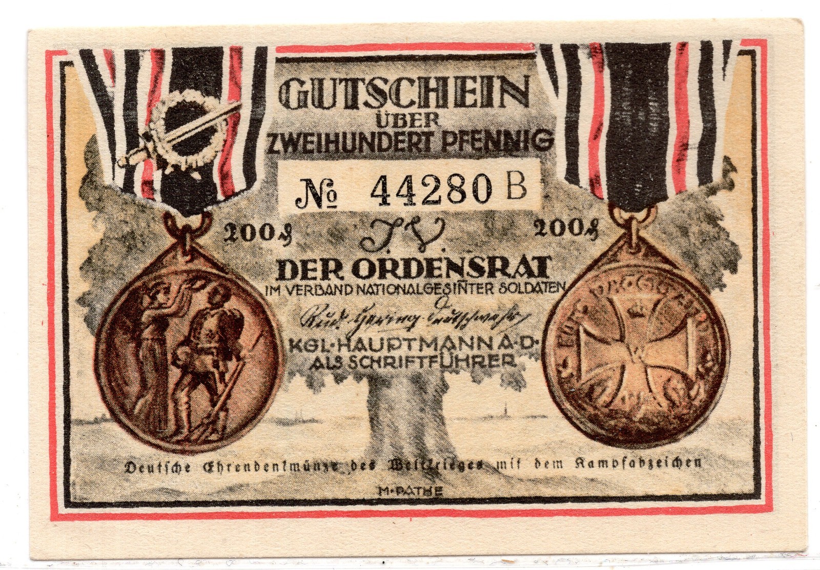 1922 Germany Ordenstrat Notgeld 200 Pfennig Note (NG430)