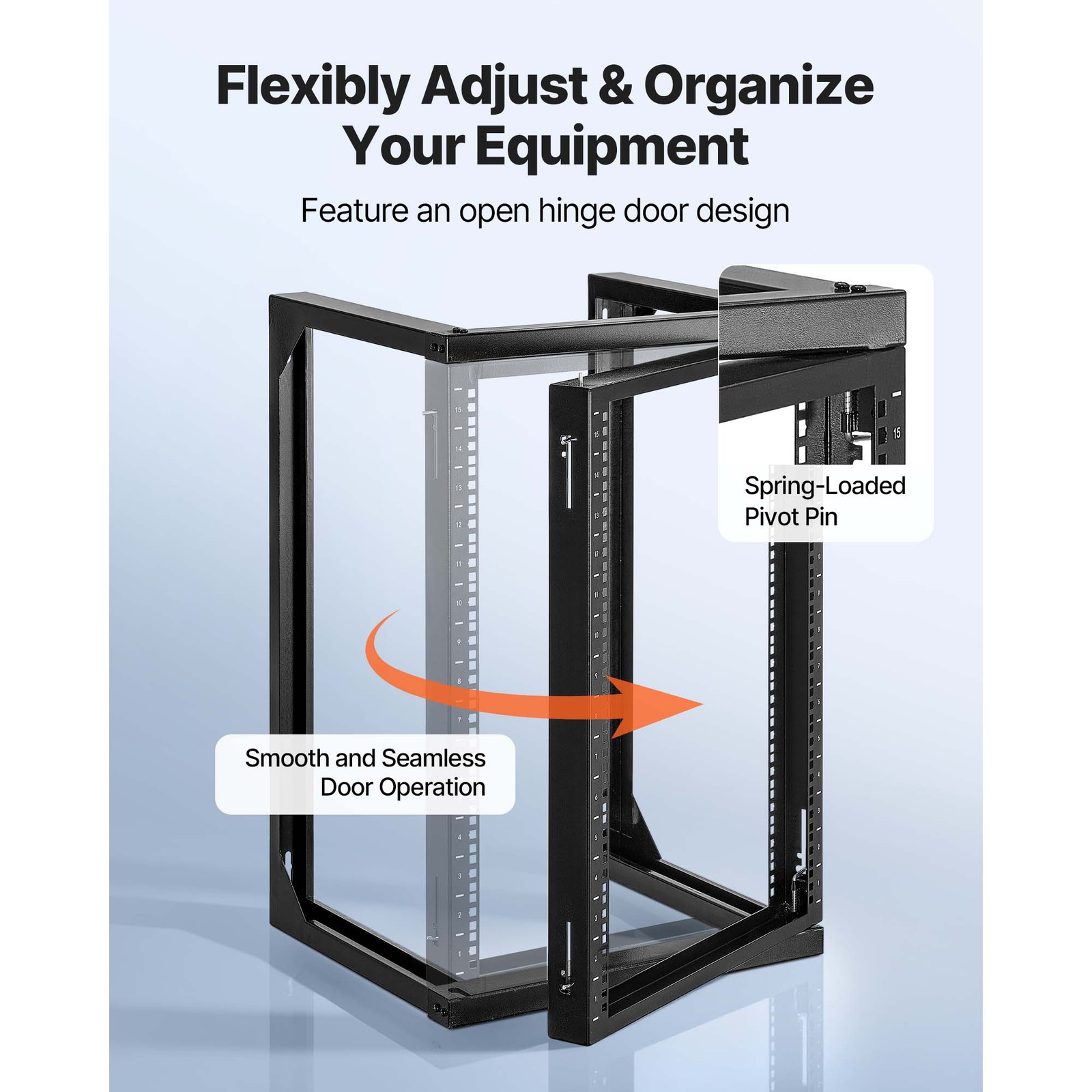 Uimoso 15U Wall-Mounted Open Frame Network Rack, 150 lbs Capacity, 180° Rotation