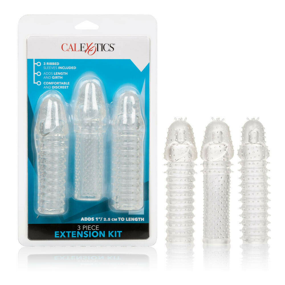 3 Penis Extension Kit Clear - 6 INCHES - Ribbed Sleeves-Adds Length + Girth