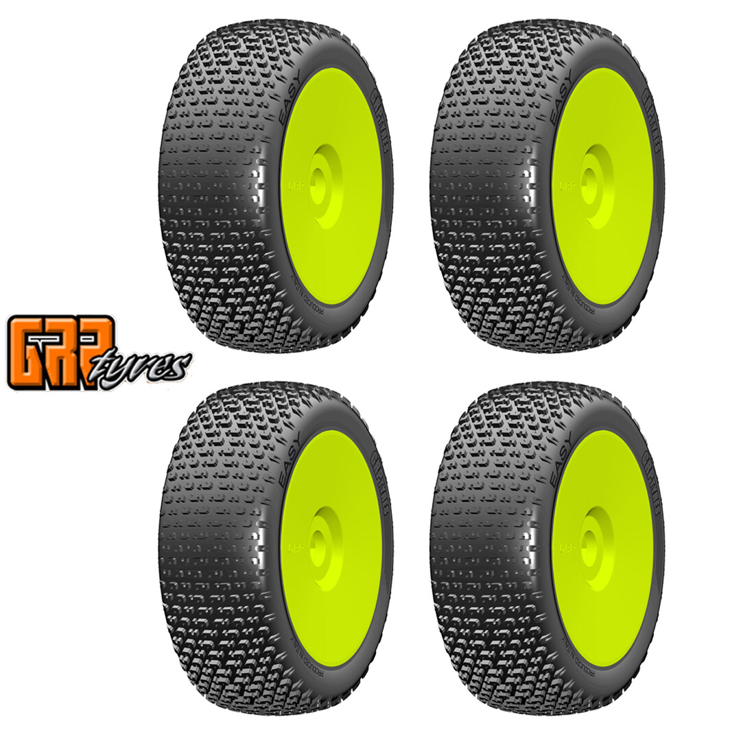 GRP GBY07X 1:8 Buggy EASY X ExtraSoft Mounted Tires w/ Yellow Wheel (4) : F/R