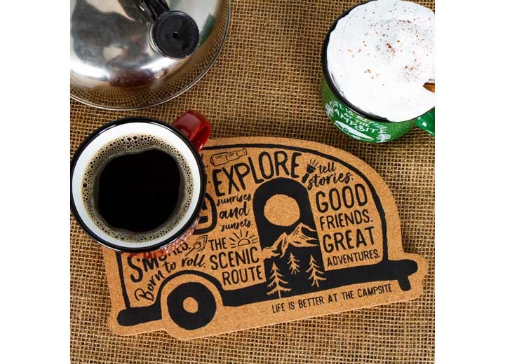Camco 53386 Life Is Better At The Campsite Cork Trivet - Graffiti Camper Design