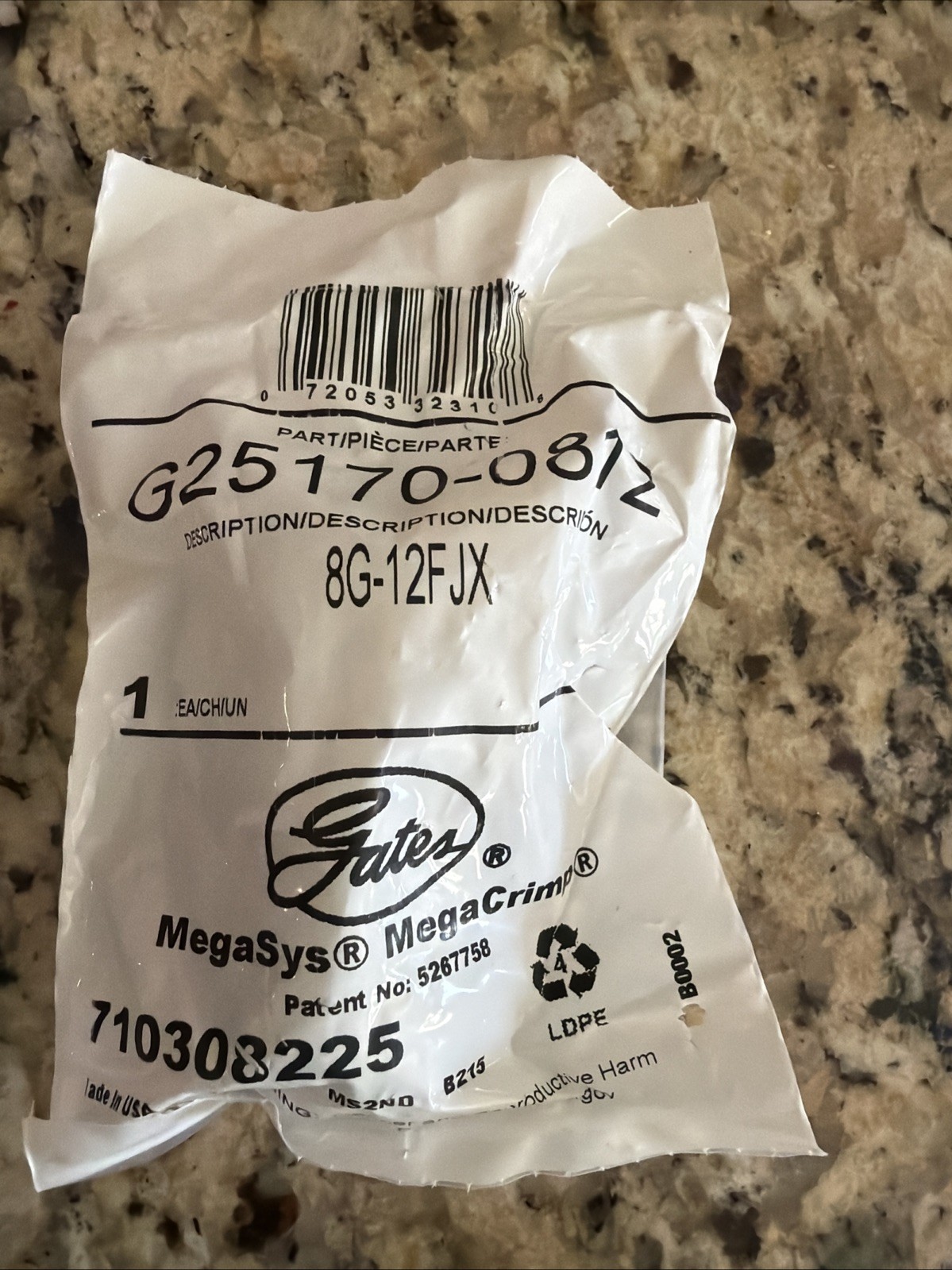 GATES G25170-0812 HYDRAULIC FITTING 8G-12FJX   NEW