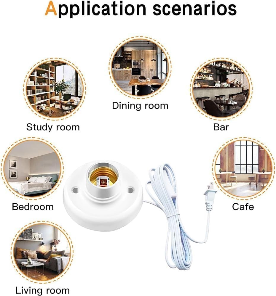 ï»¿ Light Bulb Socket with Cord,E26/ E27 Lamp Base Desktop 20ft Light Socket wi
