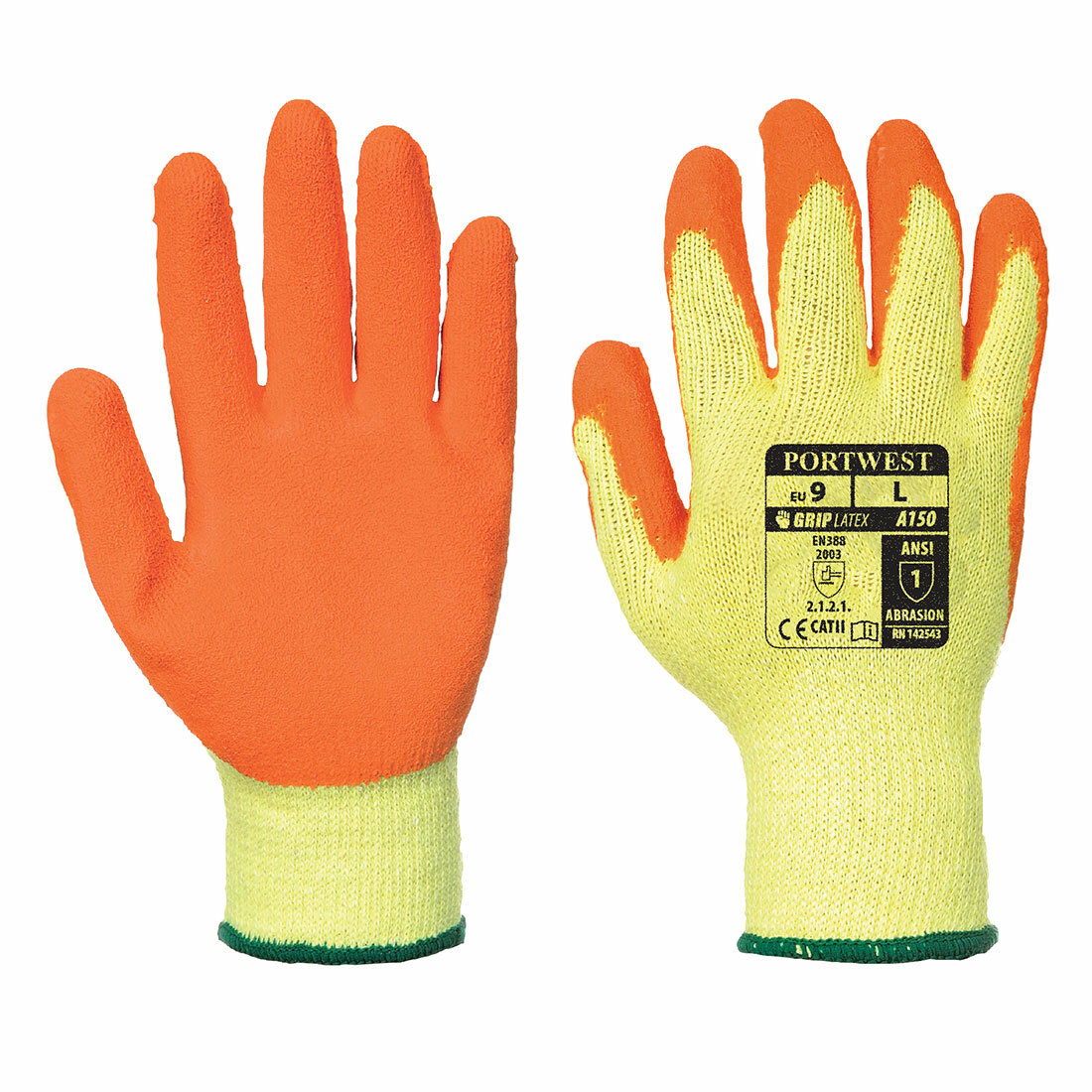 Portwest A150 Fortis Handling Cotton Work Gloves with Crinkle Latex Grip ANSI