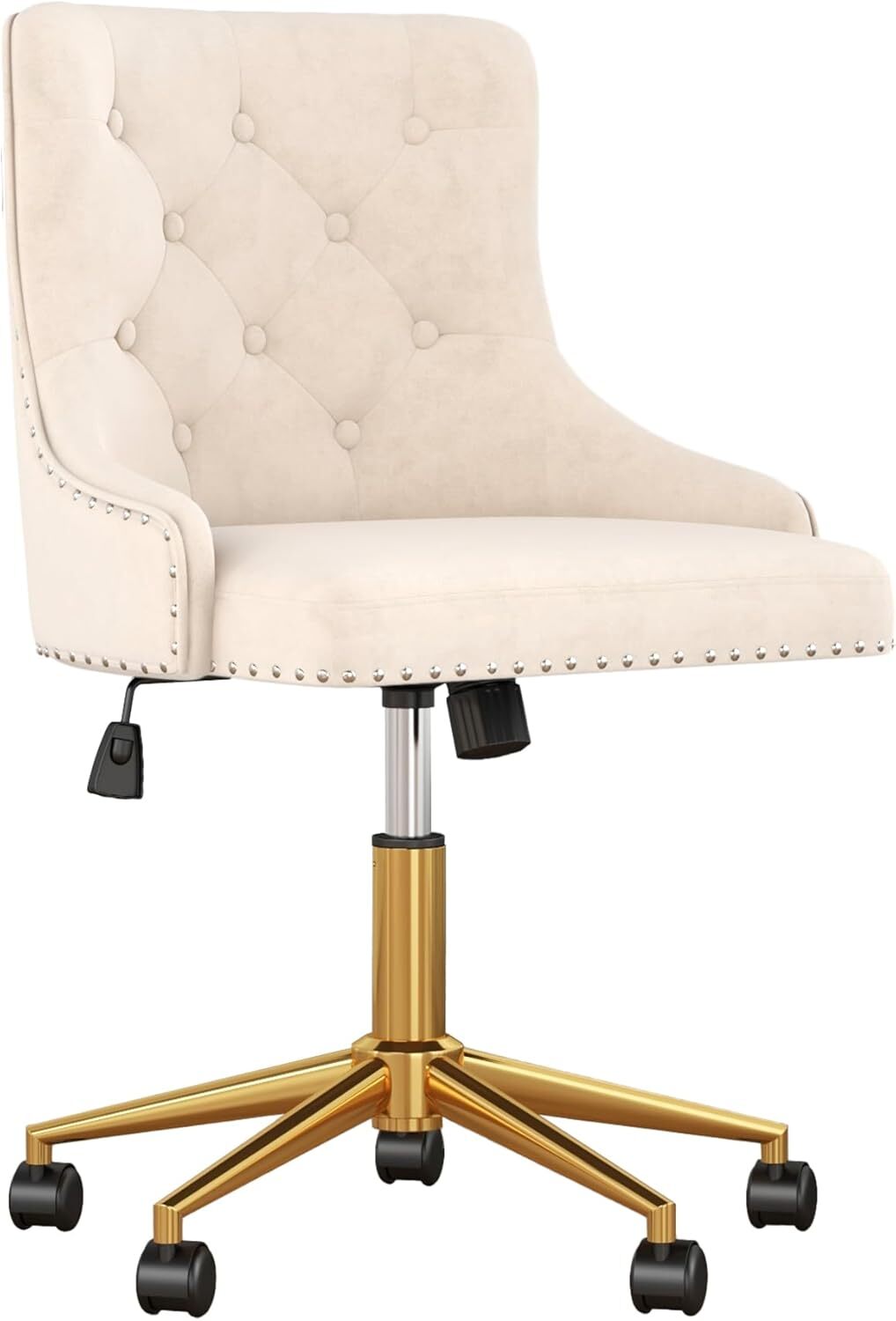 Velvet Armless Home Office Desk Chair, Swivel Height-Adjustable Small Cute Beige