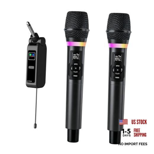 Wireless Microphone, Dual Handheld 2.4G Dynamic Mic with Rechargeable L-K