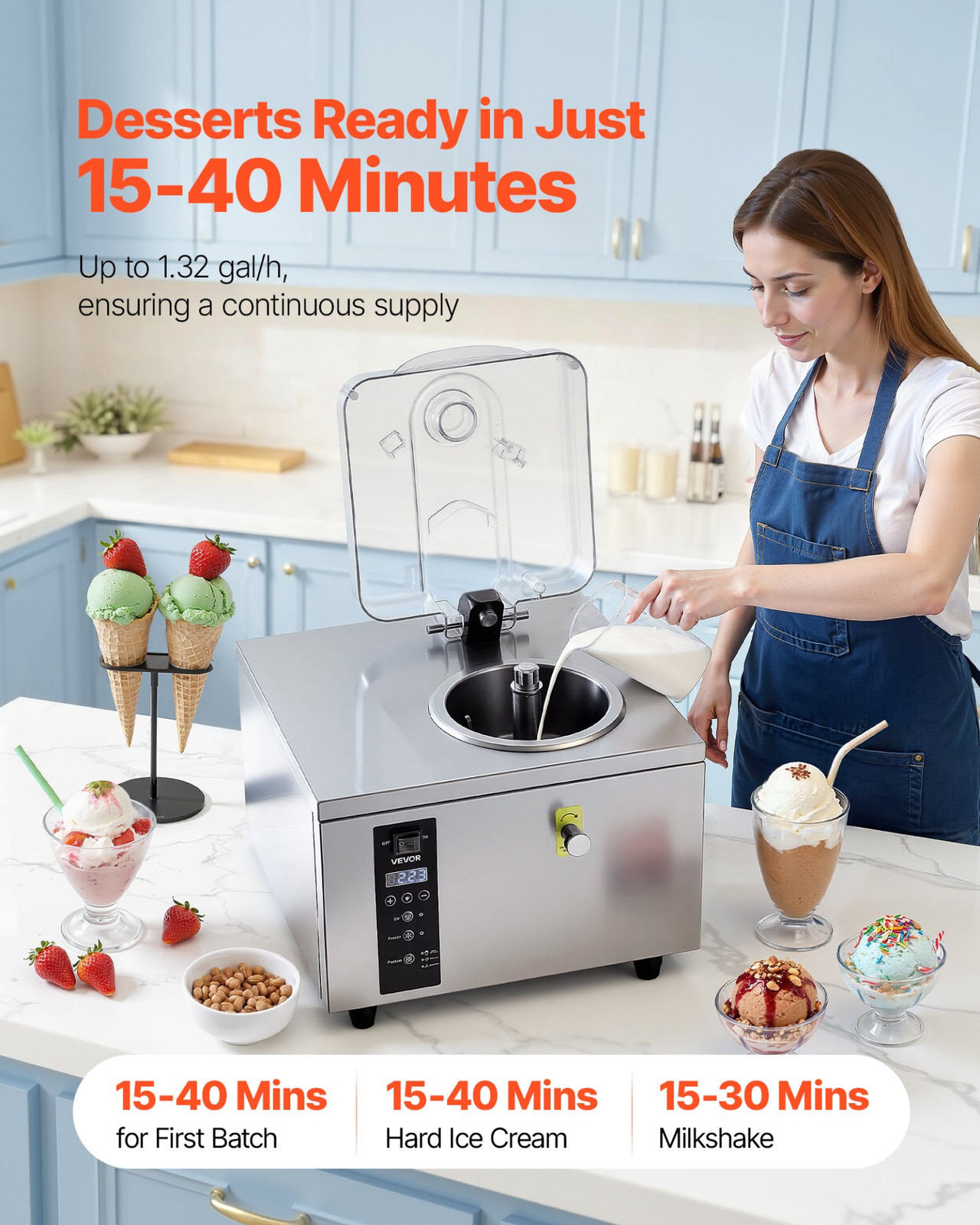 Commercial Hard Ice Cream Machine 500W Gelato Maker 1.32 Gal/H
