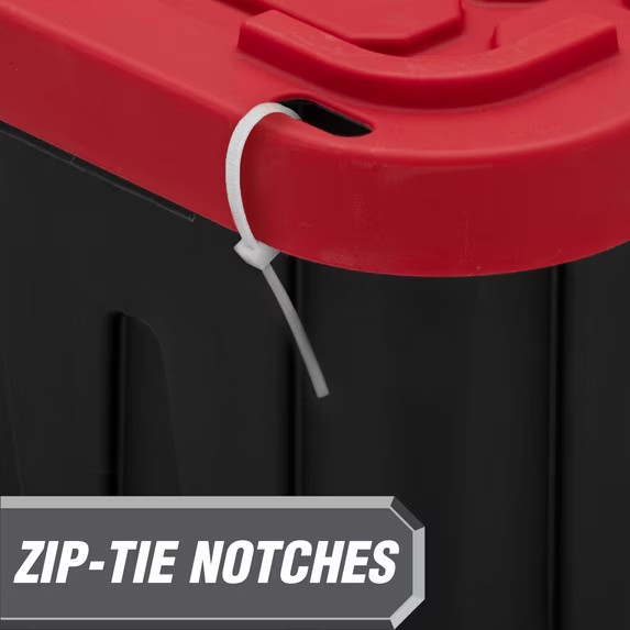 Hyper Tough 27 Gallon Large Storage Bin with Snap Lid, Black and Red, Heavy Duty