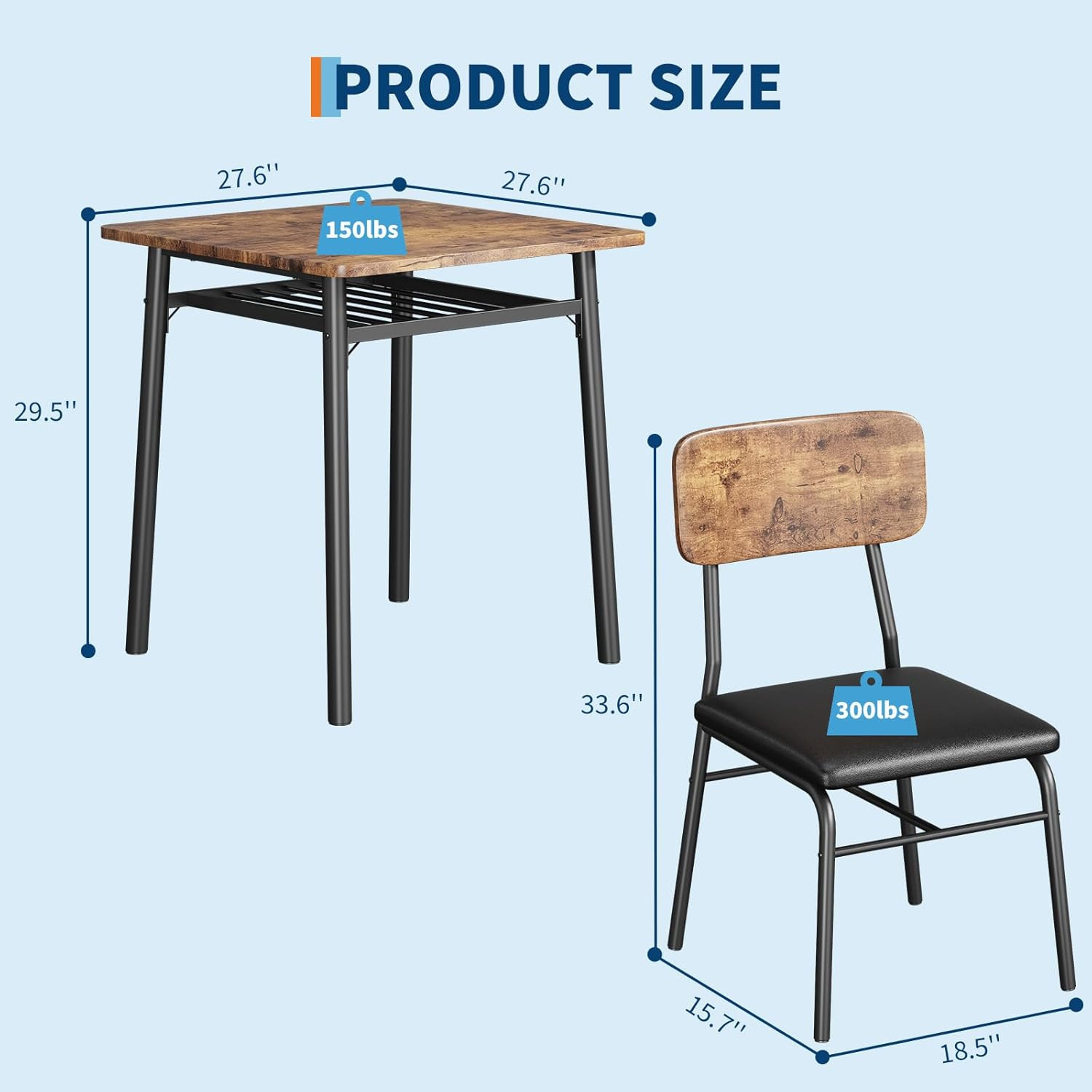 Dining Table for 2 with Storage Rack, Small Kitchen Table for 2 with Metal Frame