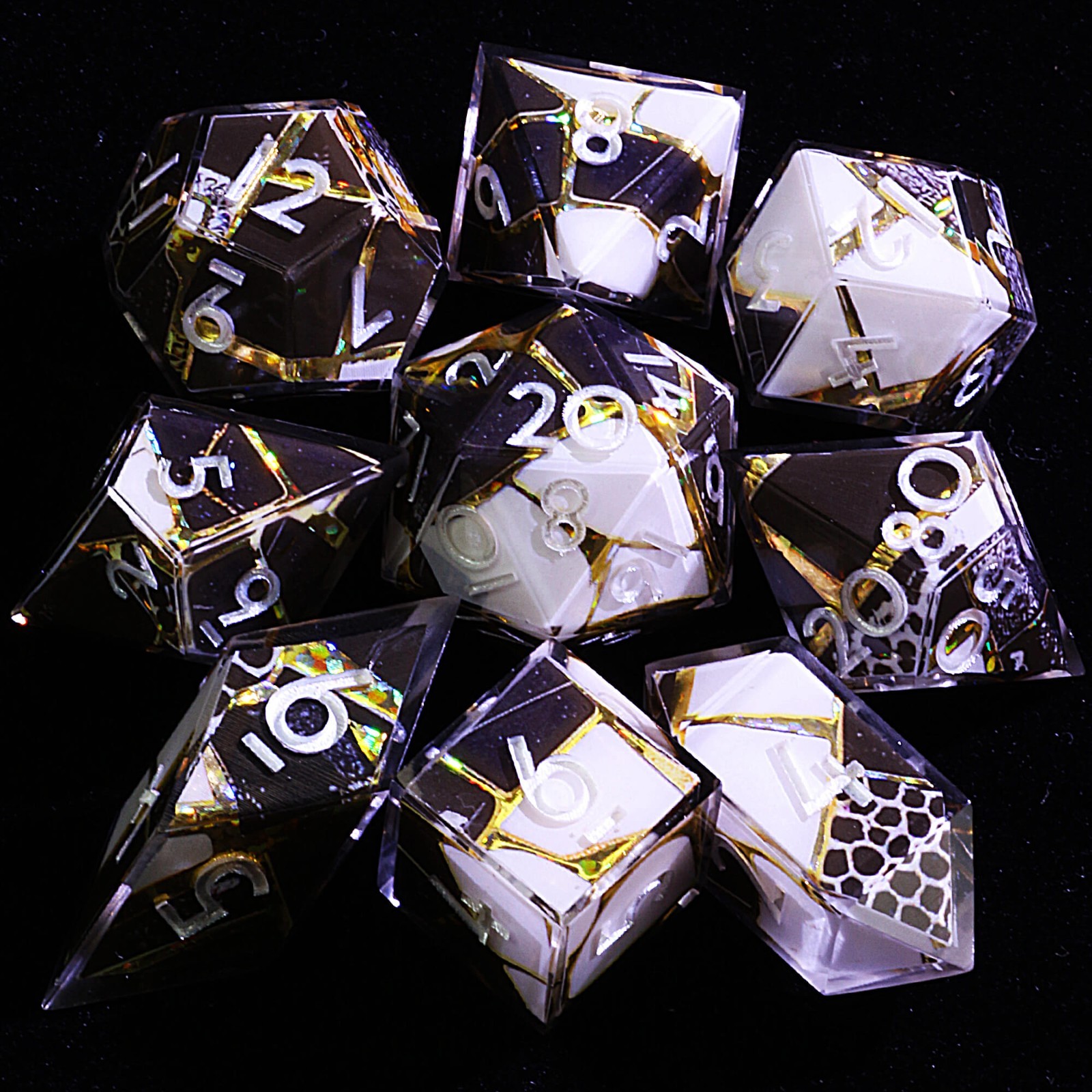 9 Polyhedral Resin Set of Dice DnD Checkered Void for Dungeons Dragons RPG