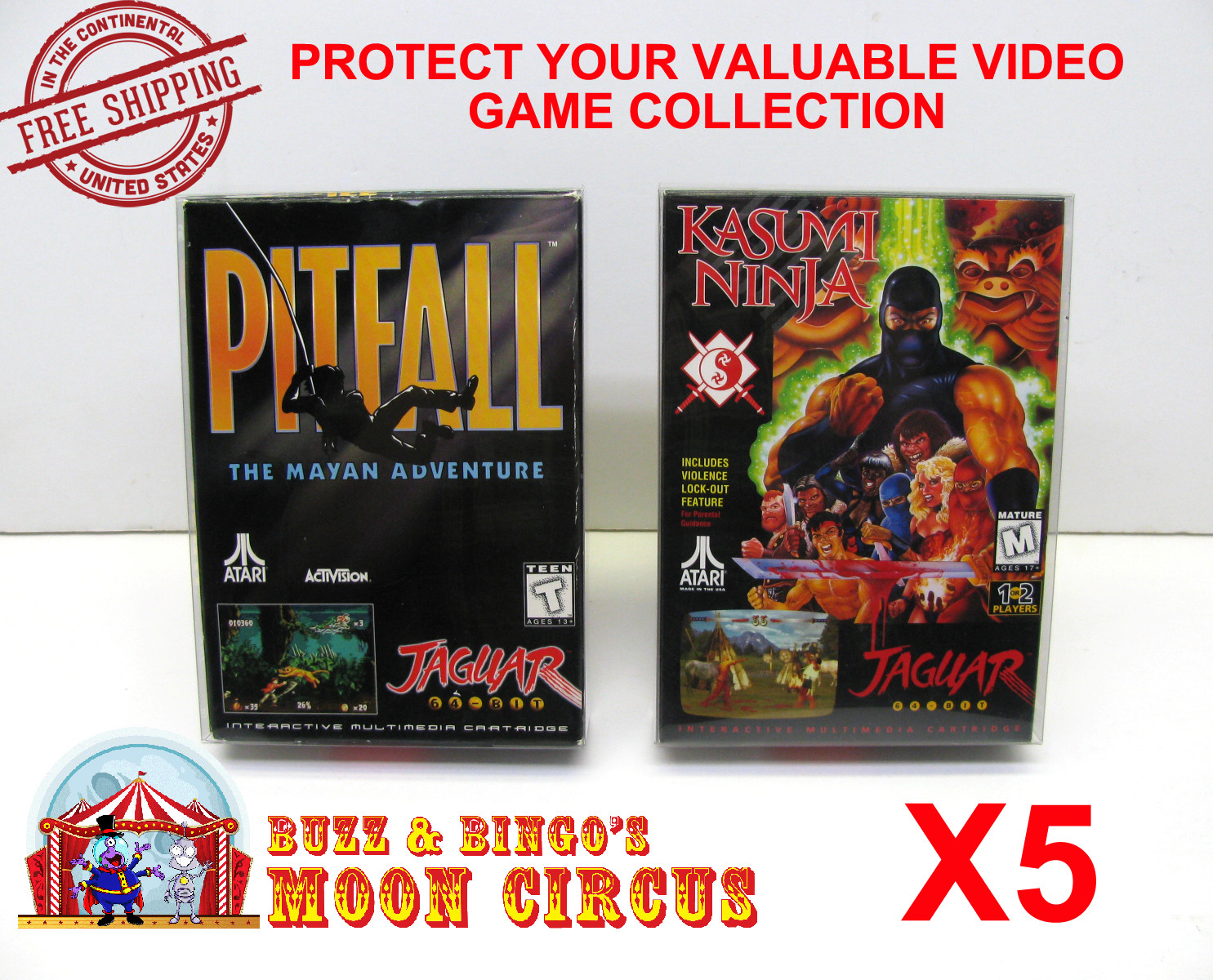 5x CLEAR PLASTIC PROTECTIVE BOX/SLEEVE FOR ATARI JAGUAR GAME BOXES (SIZE A)