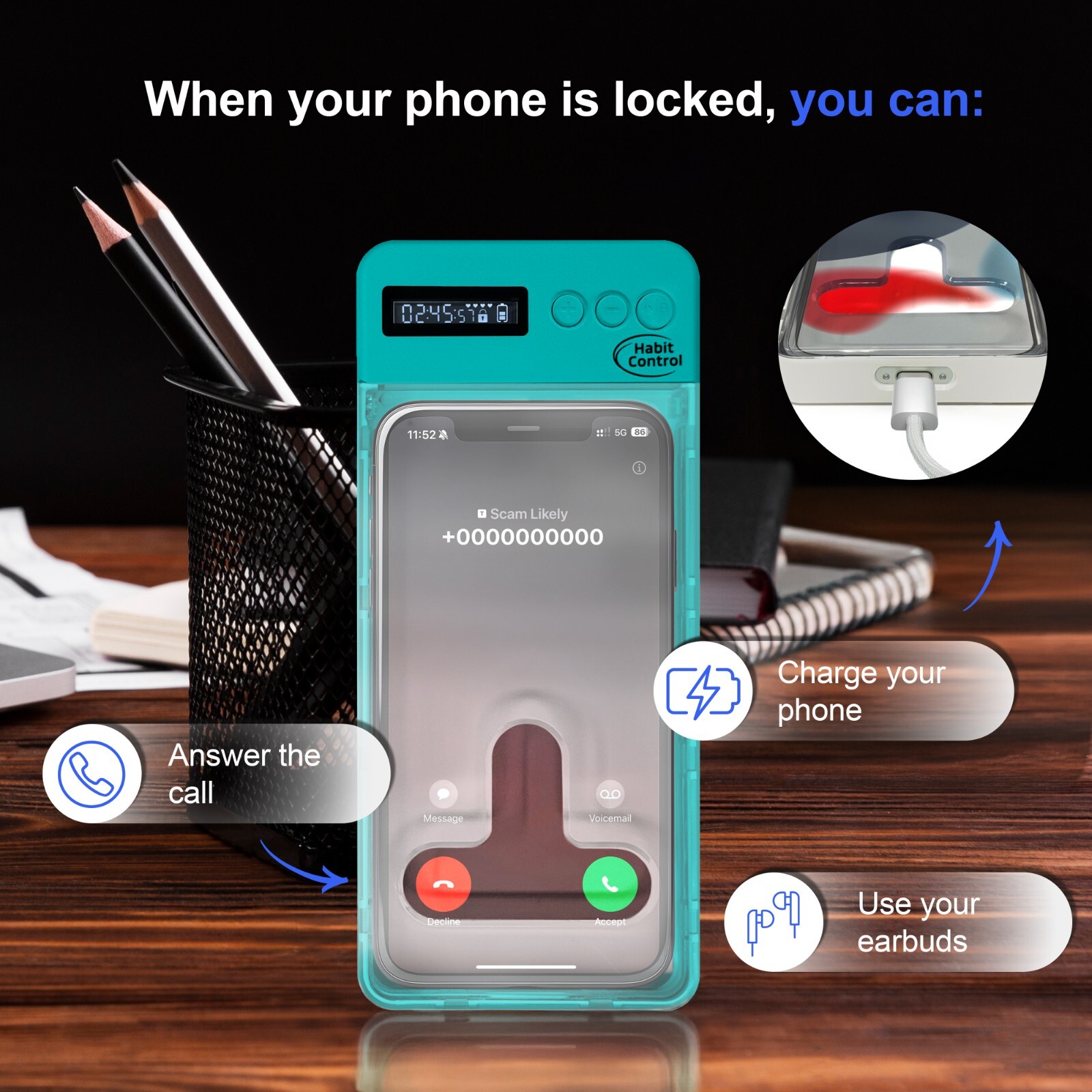 Habit Control Phone Lock Box for Cell Phone | Timer Lock Box | Turquoise