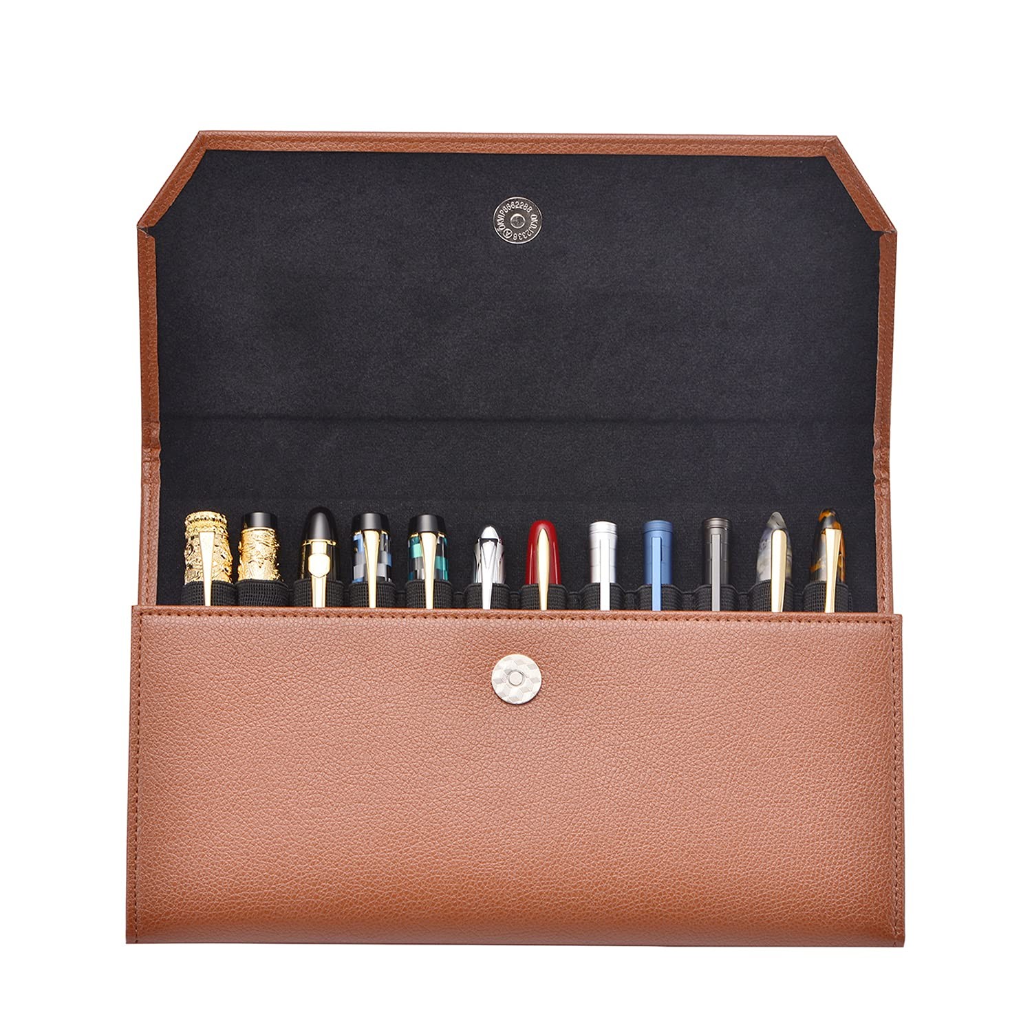 12 Brown Fountain Pen Case PU Leather Organizer Bag Portfolio, Waterproof Can...
