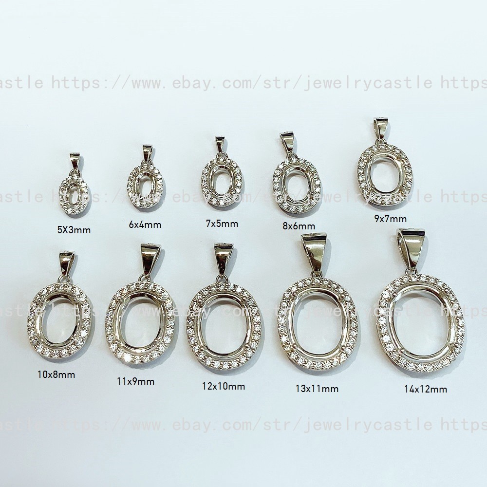 Pre Notched Sterling Silver Pendant Oval 5x3mm-14x12mm Semi Mount Prong Settings