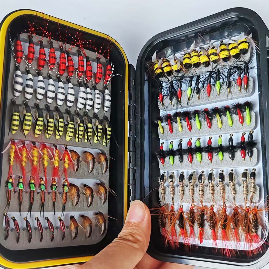 24-120Pc Wet Dry Nymph Fly Fishing Lure Set Fake Flies for Trout Panfish Fishing