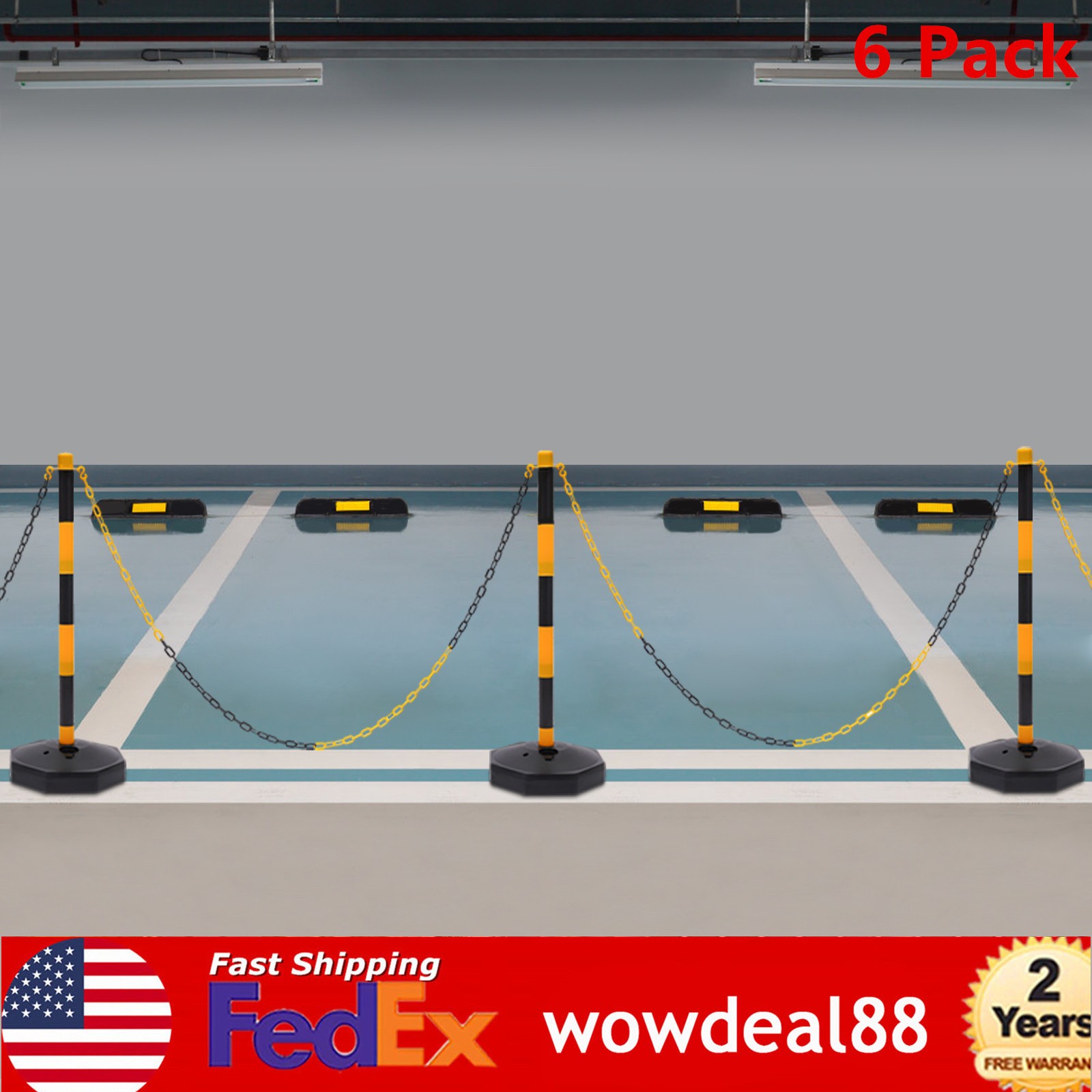 6 Pack Traffic Safety Bollard Street Stanchion Construction Parking Barrier Post