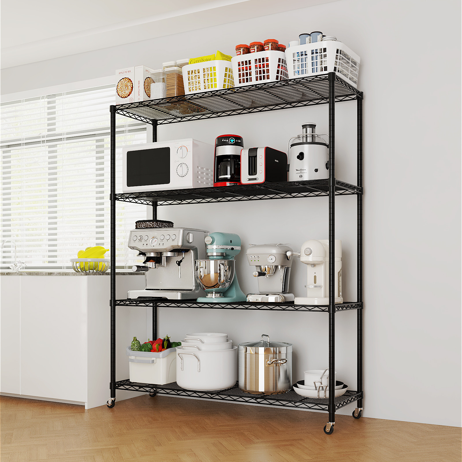 65"H Wire Rolling Shelving Unit on Wheels Adjustable Storage Rolling Wire Rack