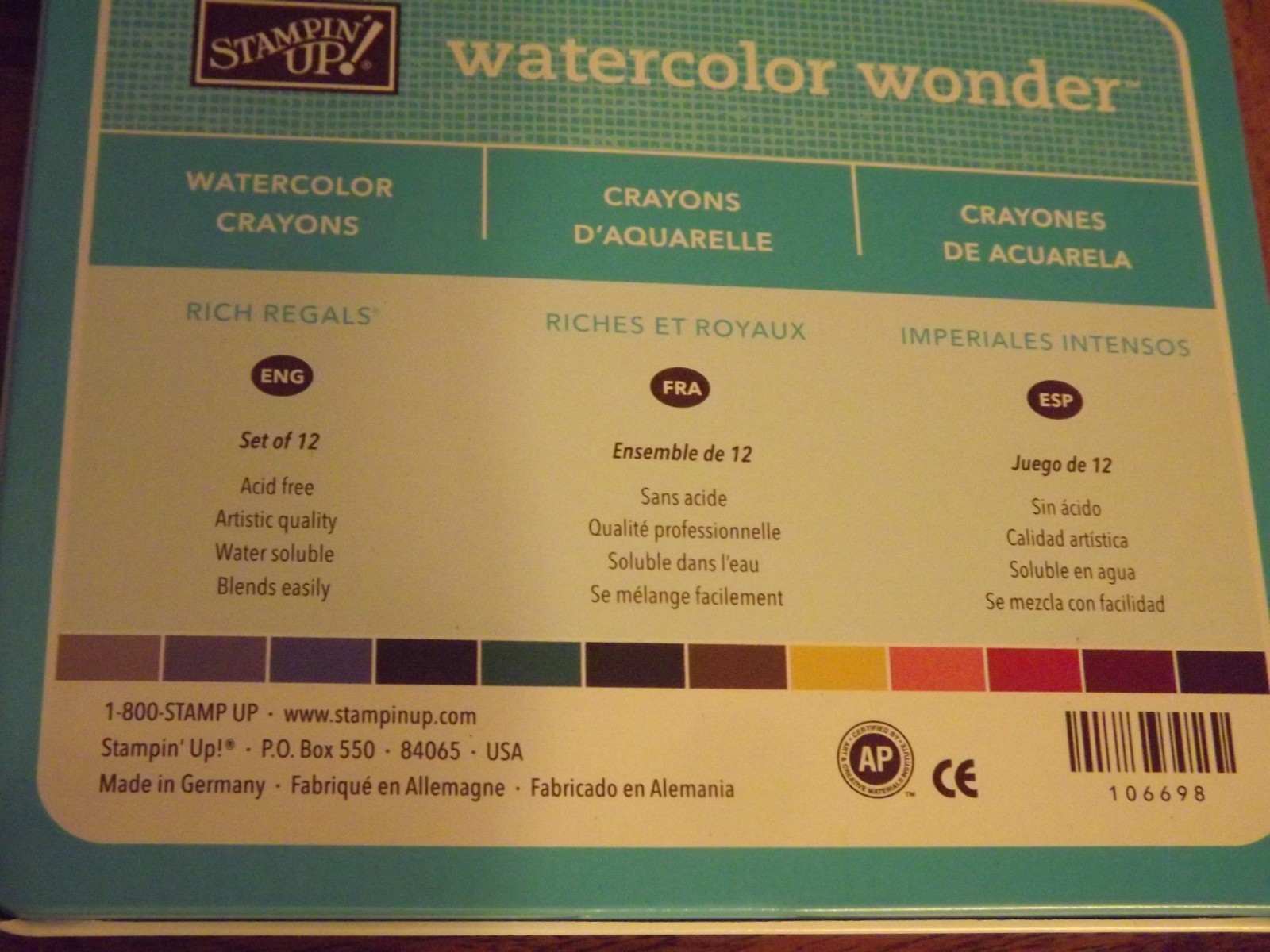 Sampin Up Watercolor Wonder-Watercolor Crayons-Rich Regals Set of 12-Retired