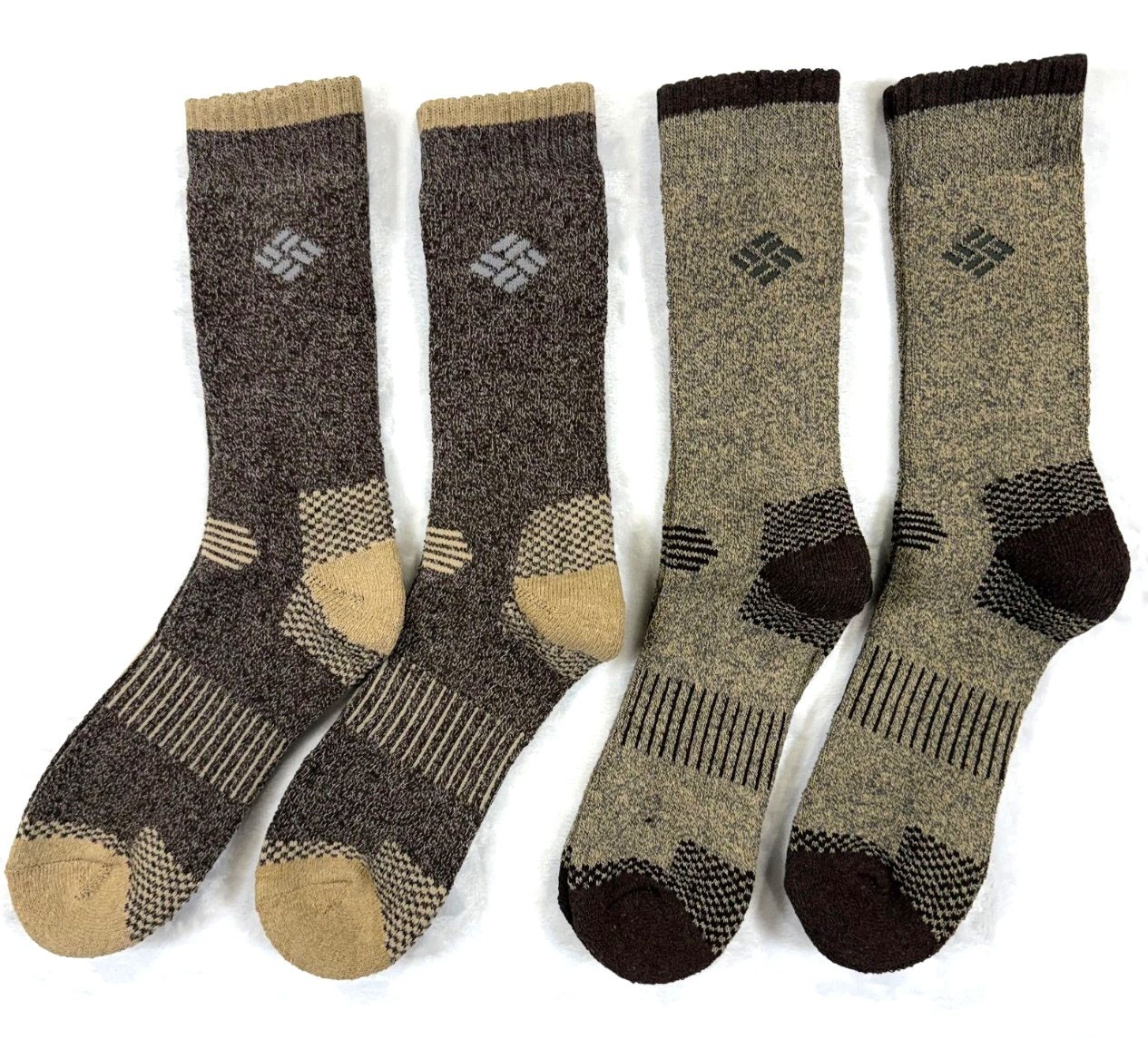Columbia 4-Pack Moisture Control Crew Hiking Socks Men's Size 6-12 Tan Brown