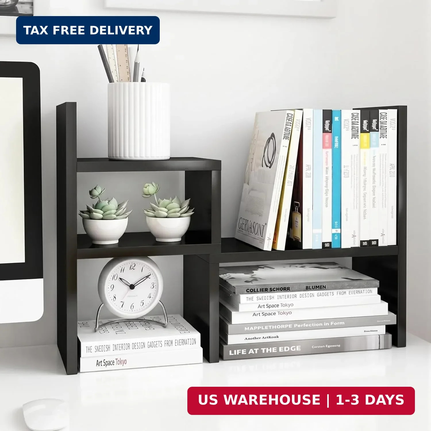 Jerry & Maggie Adjustable Rotatable Wood Desktop Display Shelf Black | Wooden De