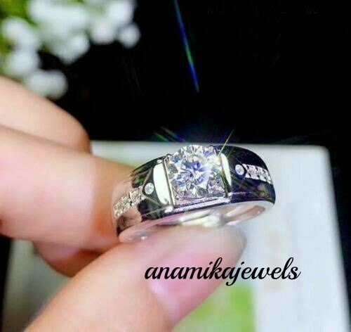 14K White Gold Finish 1.51CT Lab-Created Round Cut Diamond Men's Engagement Ring