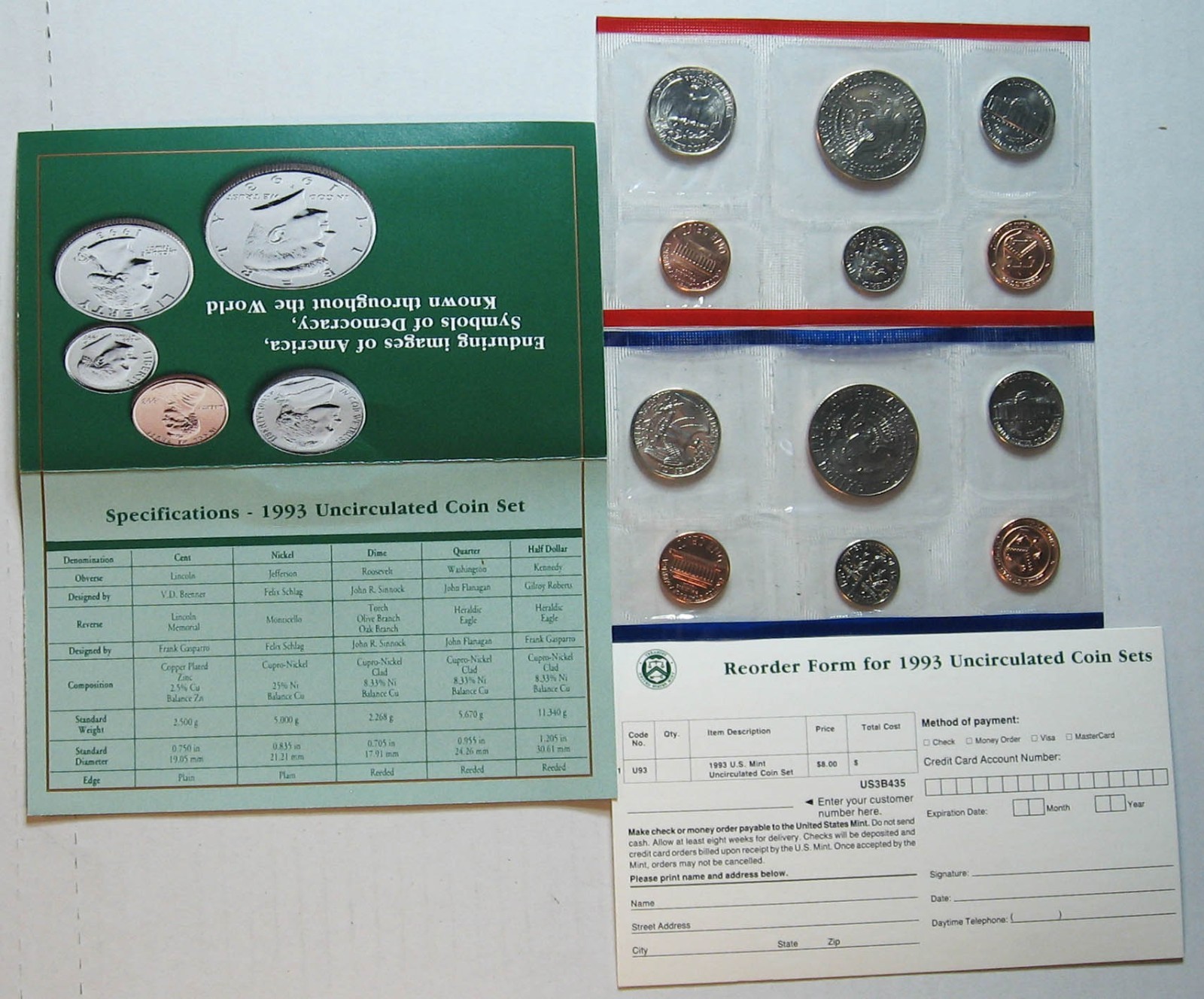 1993 US MINT UNCIRCULATED SET / 10 BU COINS SEALED IN OGP FLAT PACK