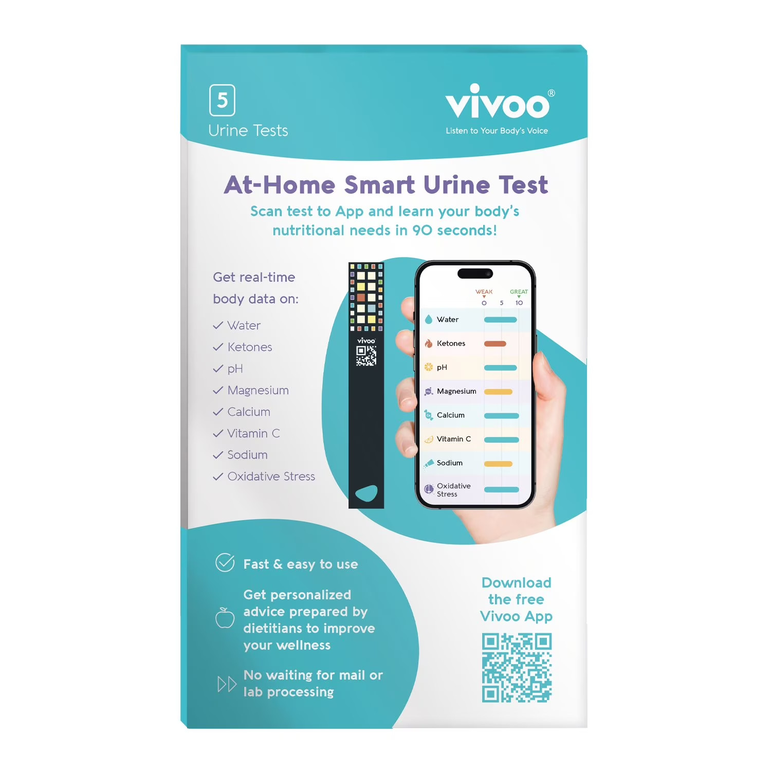 5 Count Vivoo Urine Test Strip Ketone Protein Calcium at home smart test