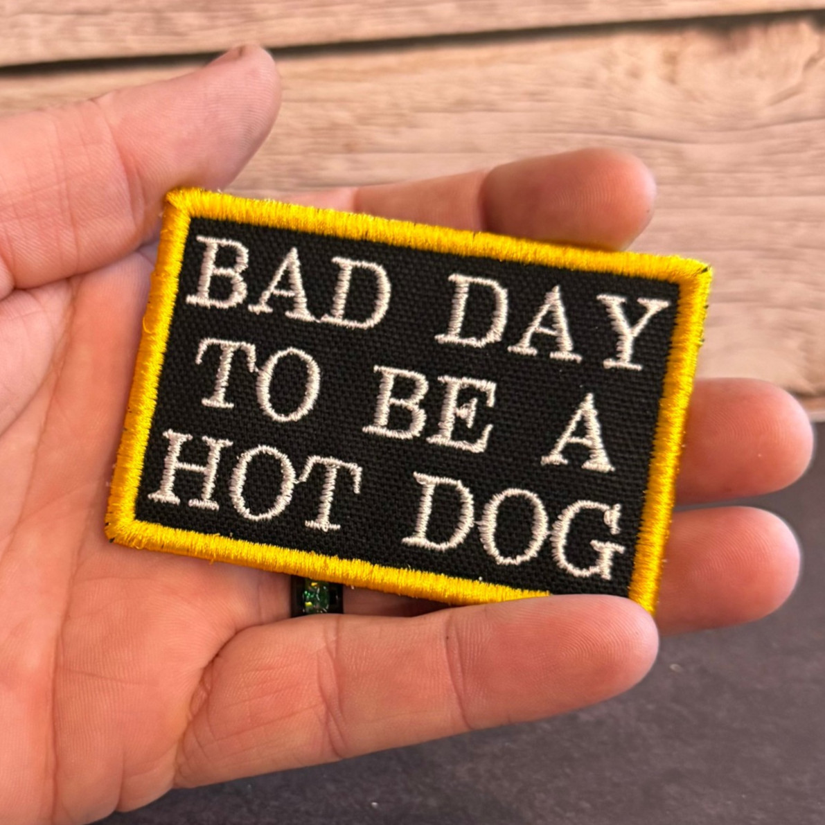 Bad Day To Be A Hot Dog Funny Morale Patch, 2x3" | VELCRO® Brand Hook Fastener