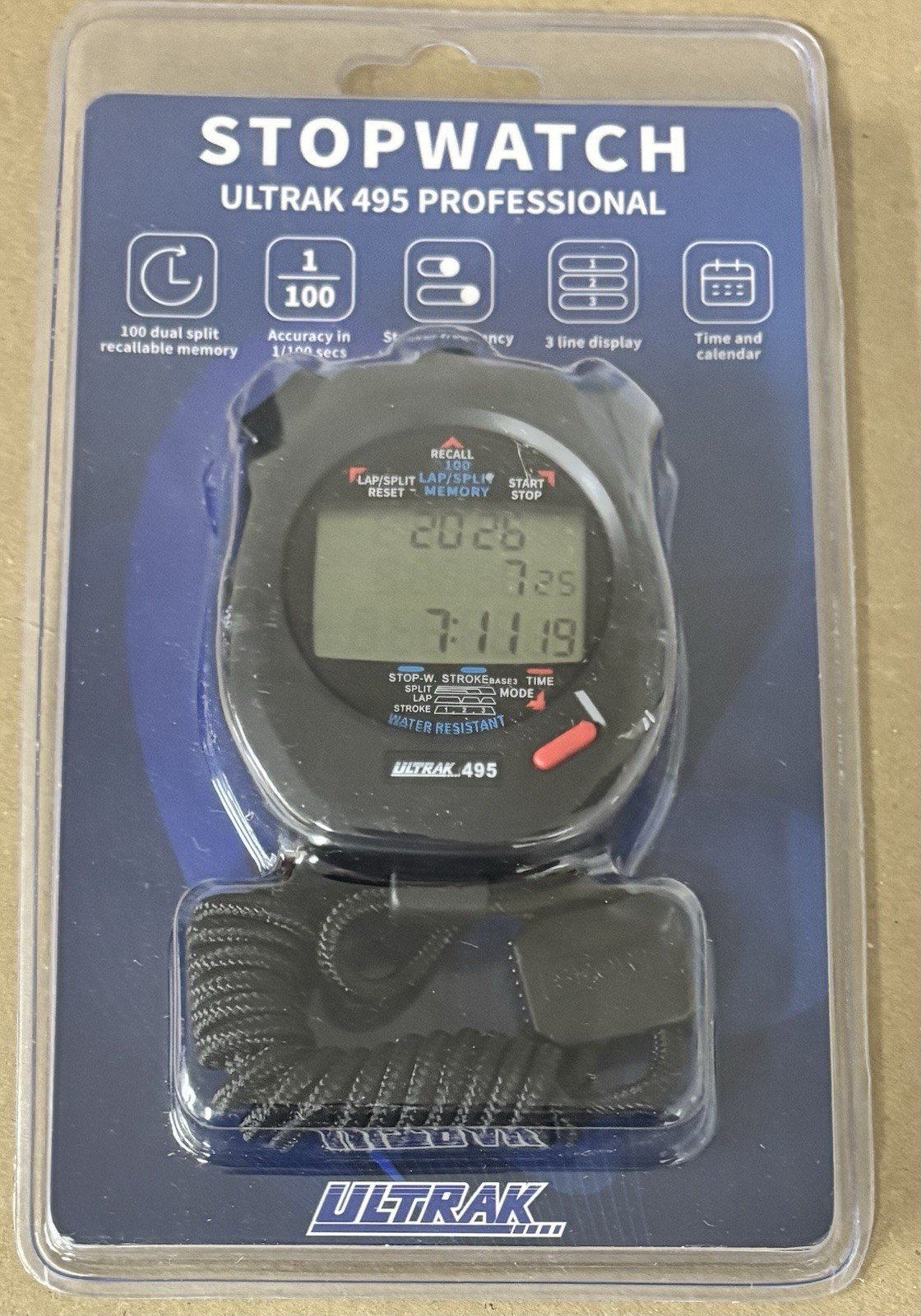Ultrak 495 Professional Stopwatch New Sealed 100 Split Memory Timer Clock