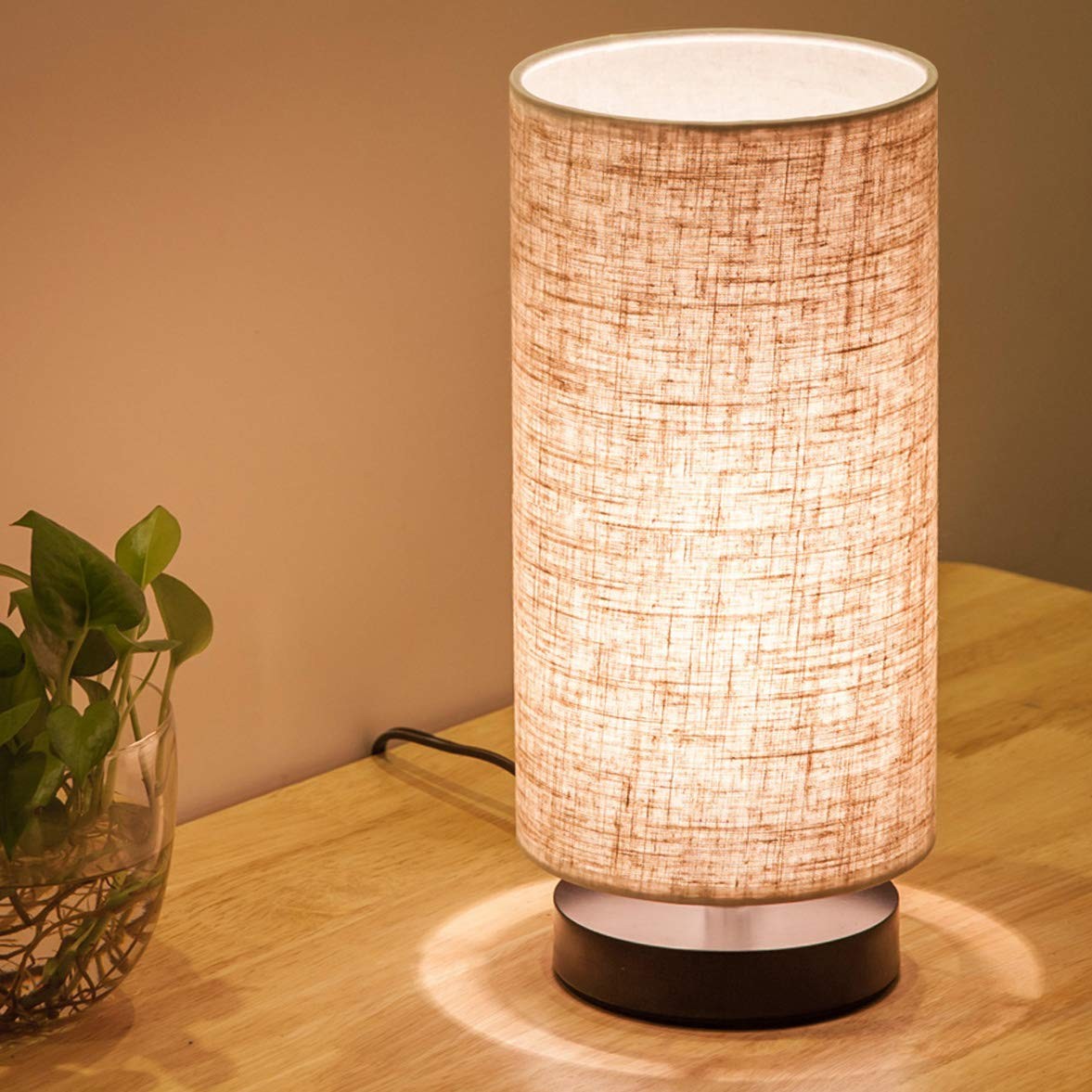 lifeholder Table Lamp, Bedside Nightstand Simple Desk Round, Beige
