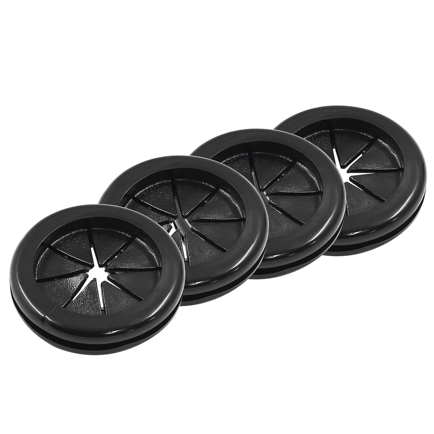 Versatile 4-Piece Black Rubber Desk Hole Grommets - Ideal for Organizing Cables