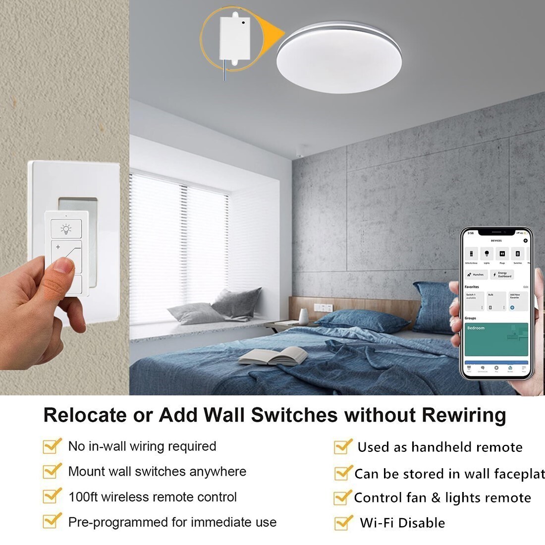 Used Wireless Dimmer Switch and Receiver Kit 3-Way remote control Work Alexa