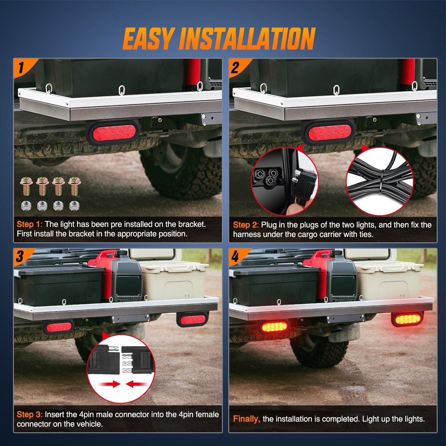 Nilight Hitch Cargo Carrier Oval Light Kit 2PCS 6Inch Red Lights