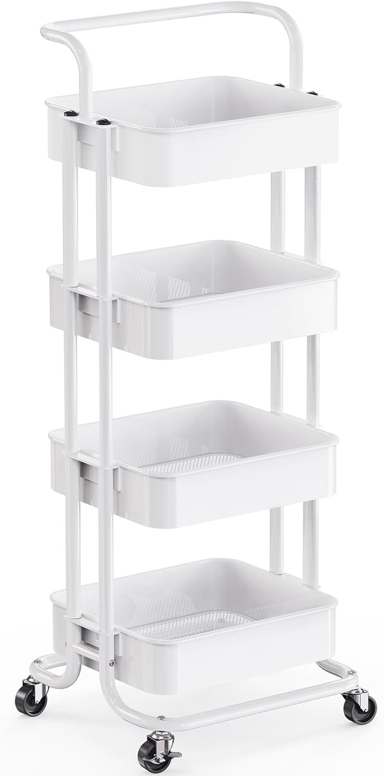 4 Tier Mesh Utility Cart,Rolling Metal Organization Cart-Handle & Lockable Wheel