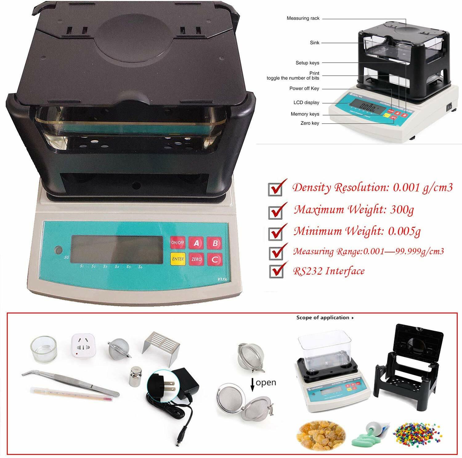 Solid Density Meter 300/0.005g Gravity Balance Densimeter with RS232 port