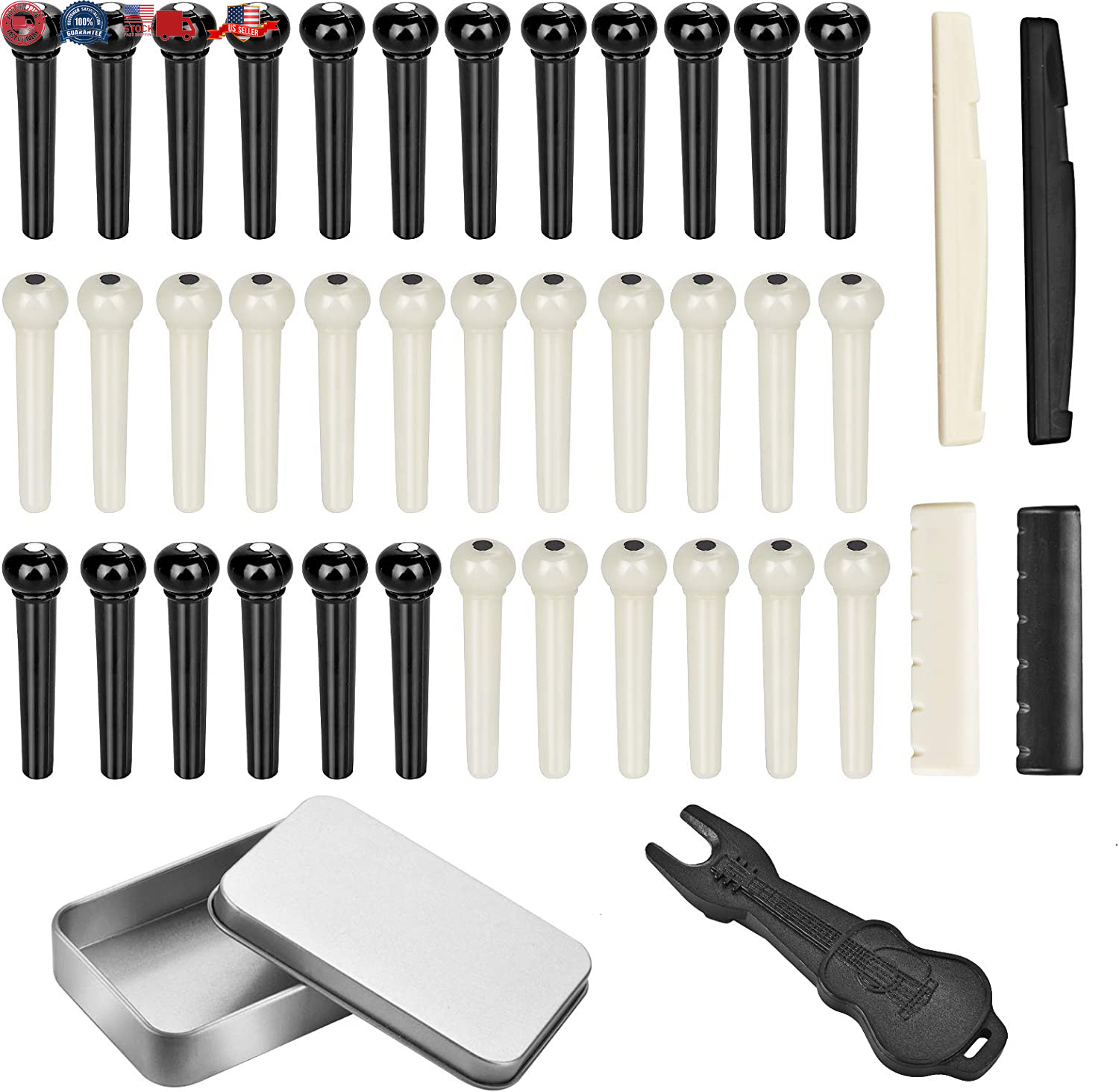 36PCS Acoustic Guitar Bridge Pins Pegs with 2 PCS Guitar Saddle Nut and Bridg...