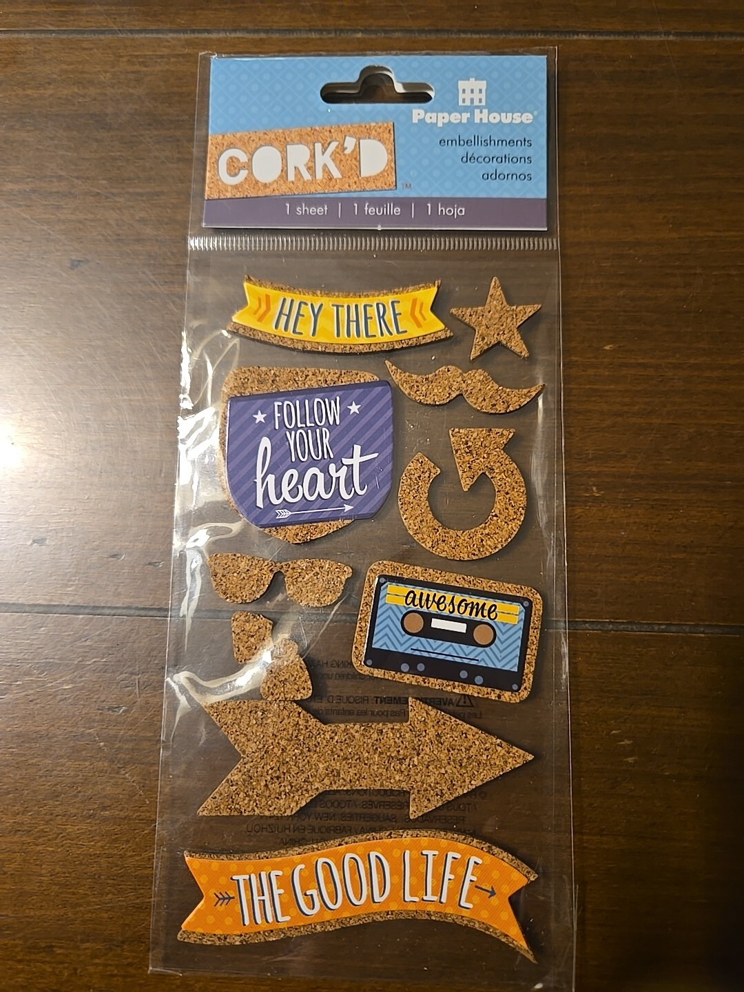 Paper House Corkd HEY THERE FOLLOW YOUR HEART Scrapbooking Stickers
