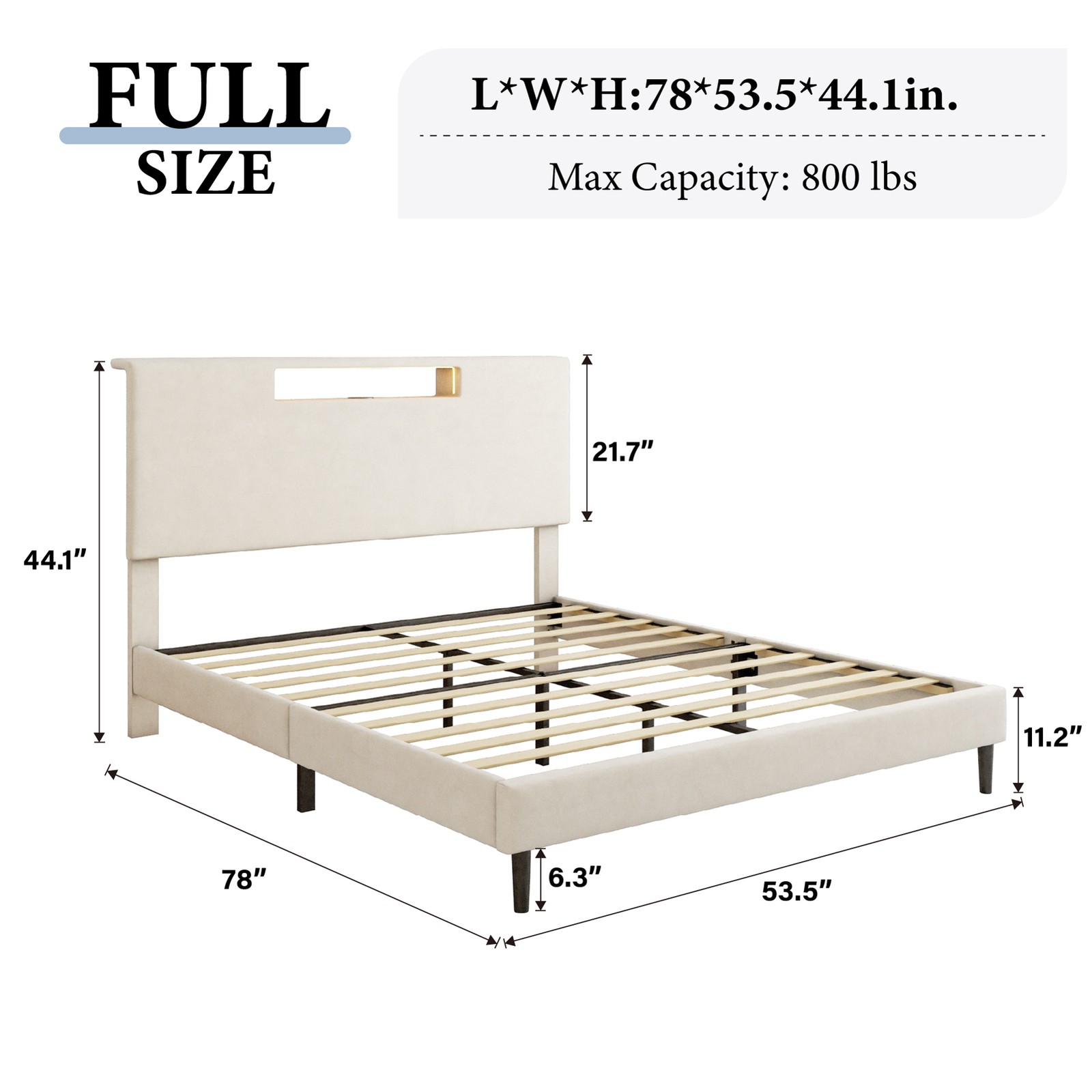 Full Size LED Upholstered Bed Frame Easy 40Minutes Assembly Complete HardwareKit