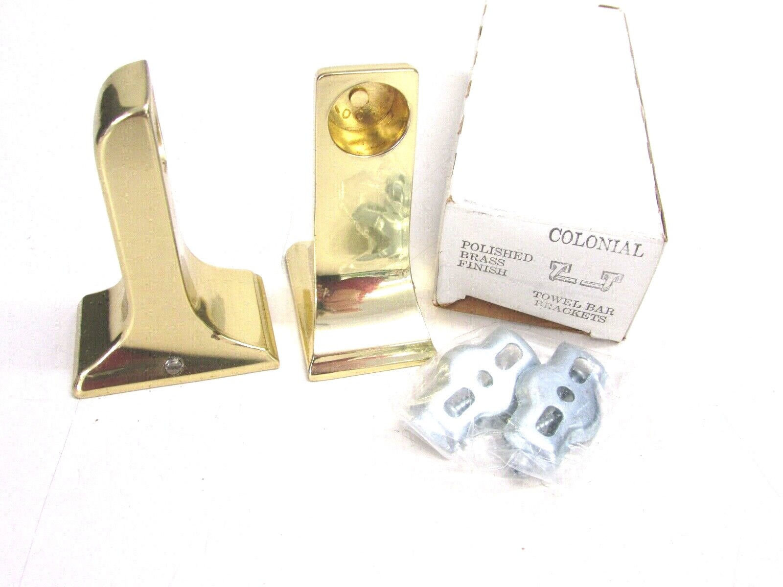 NOS! COLONIAL POLISHED BRASS TOWEL BAR BRACKETS
