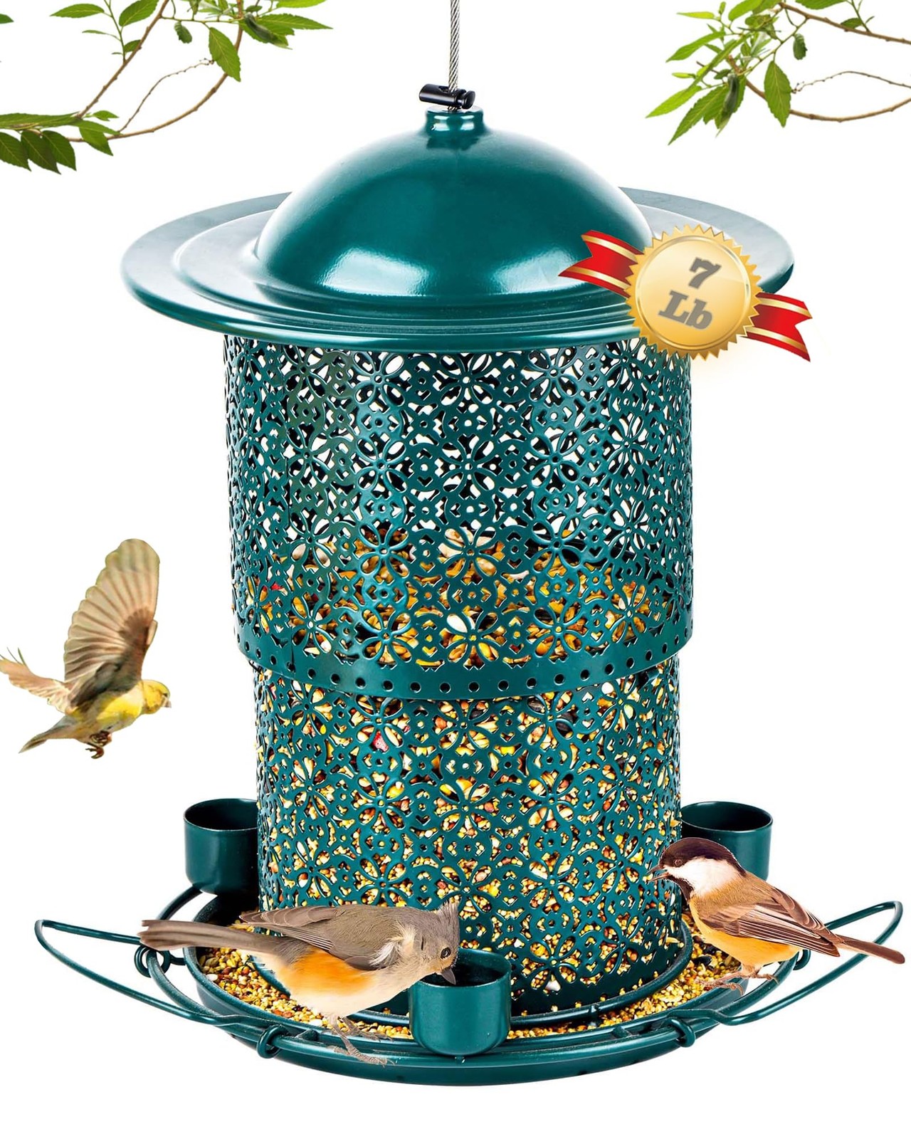 Godinsky Extra-Large Bird Feeders for Outdoors Hanging, Large 7 LB, Green