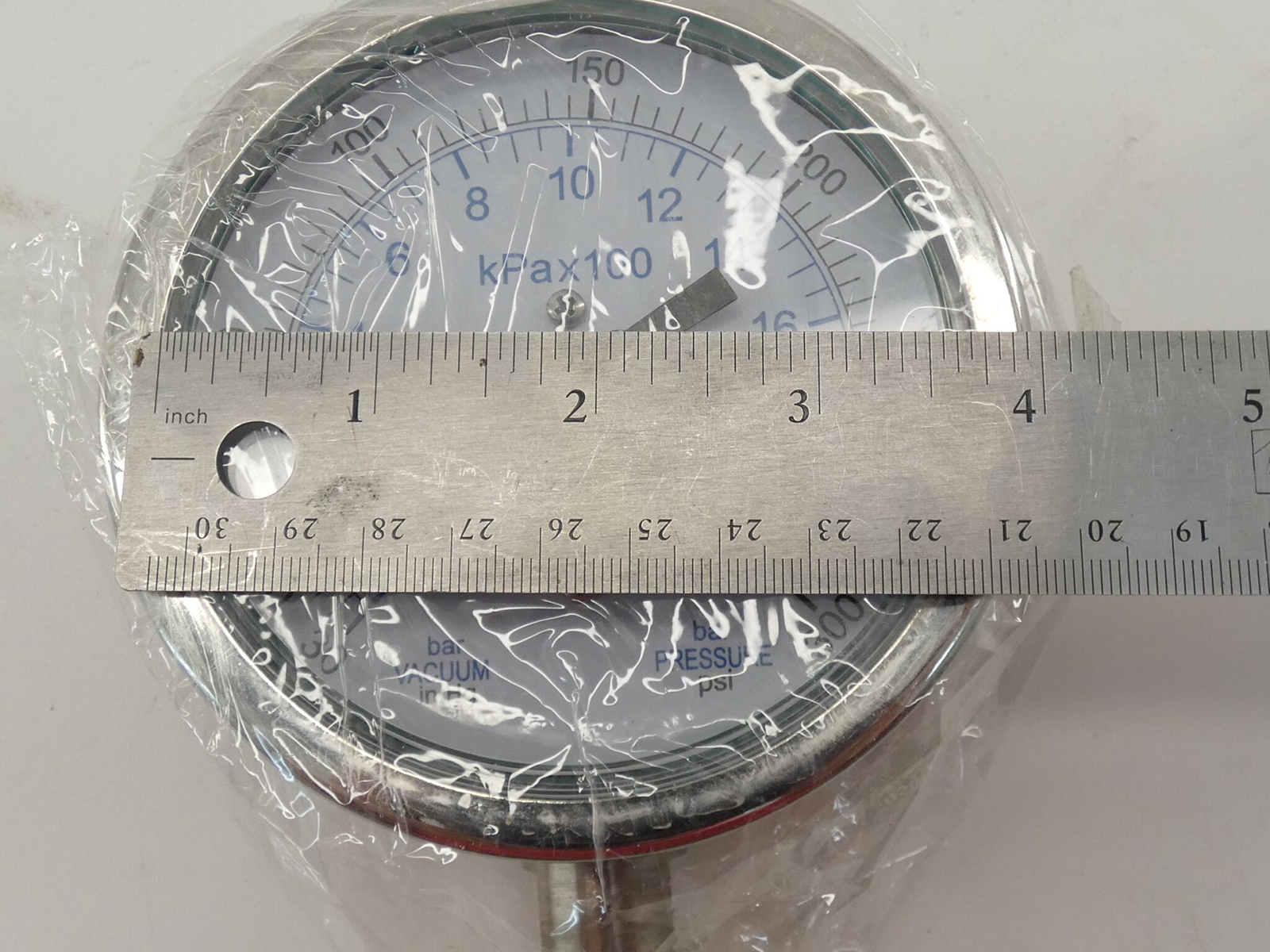 4" Dasco Pressure Gauge, -30HgVac-0-300PSI, Stainless Steel 4", 1/2" NPT Bott...